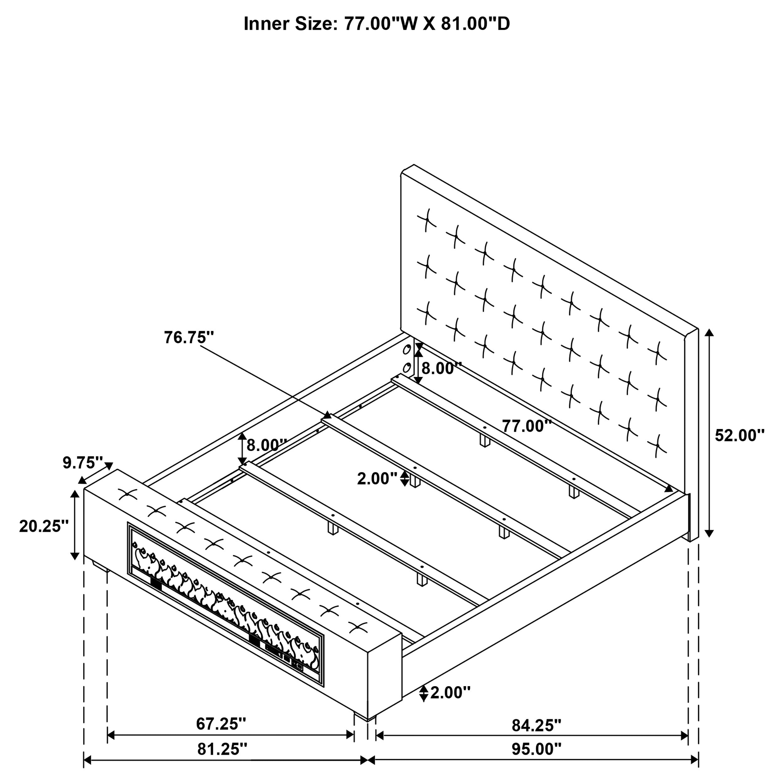 Senna Panel Bed with Bluetooth Speaker and Flame Visualizer - Ideal Furniture (Fresno,CA)