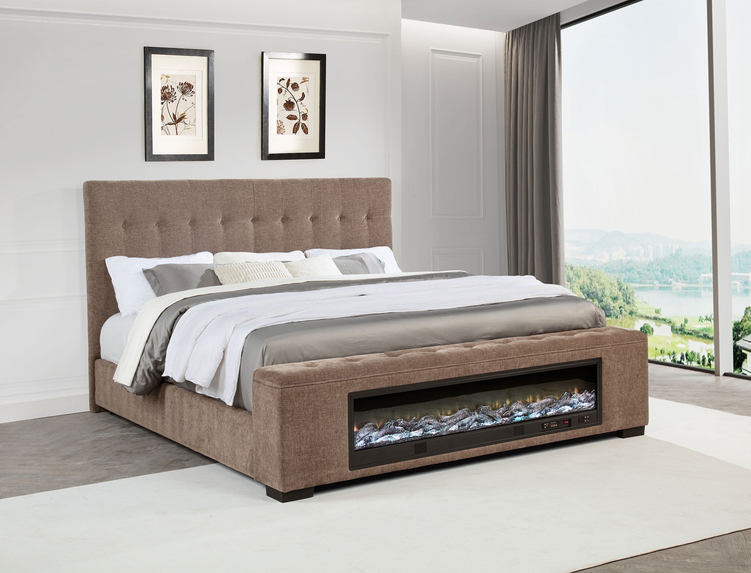 Senna Panel Bed with Bluetooth Speaker and Flame Visualizer - Ideal Furniture (Fresno,CA)