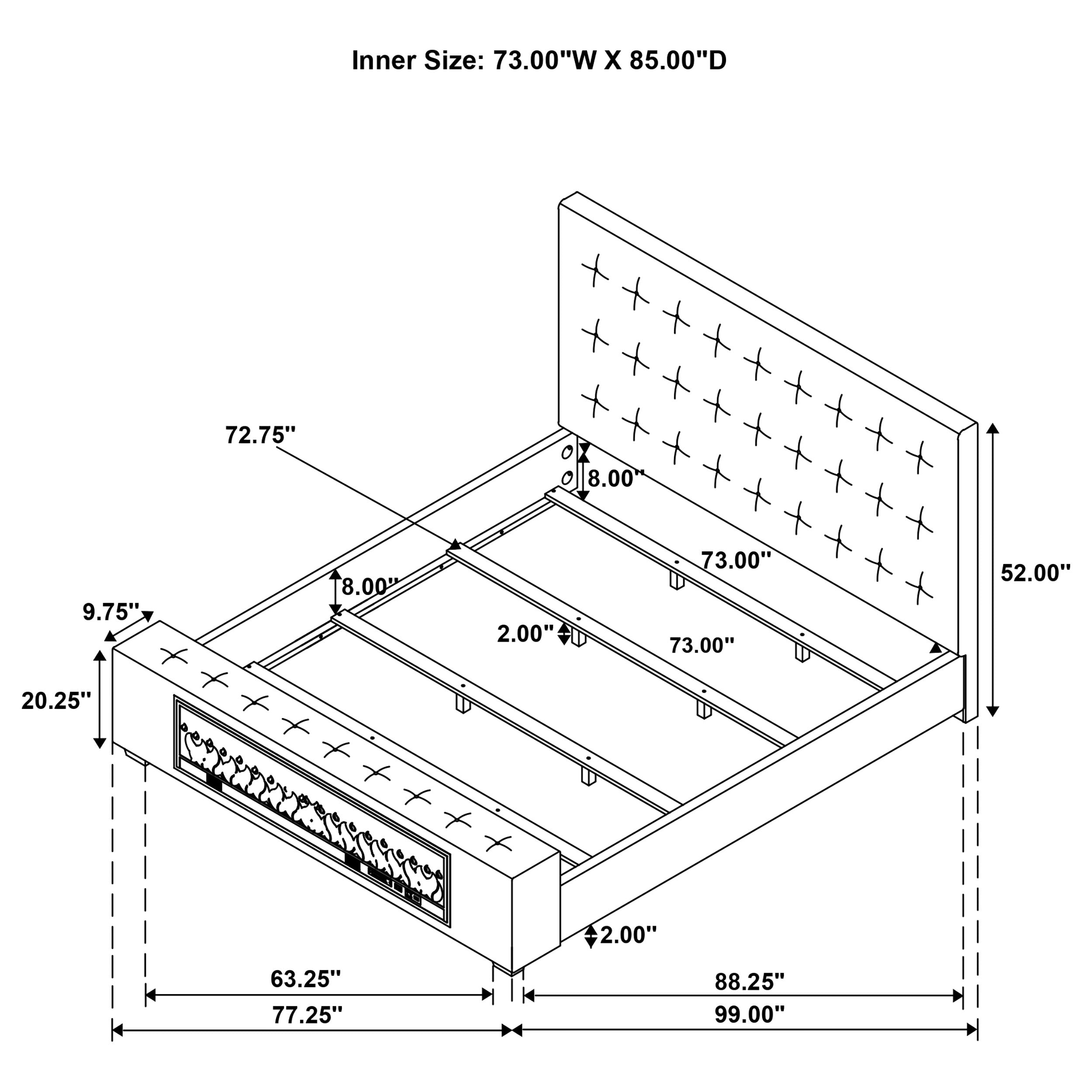 Senna Panel Bed with Bluetooth Speaker and Flame Visualizer - Ideal Furniture (Fresno,CA)