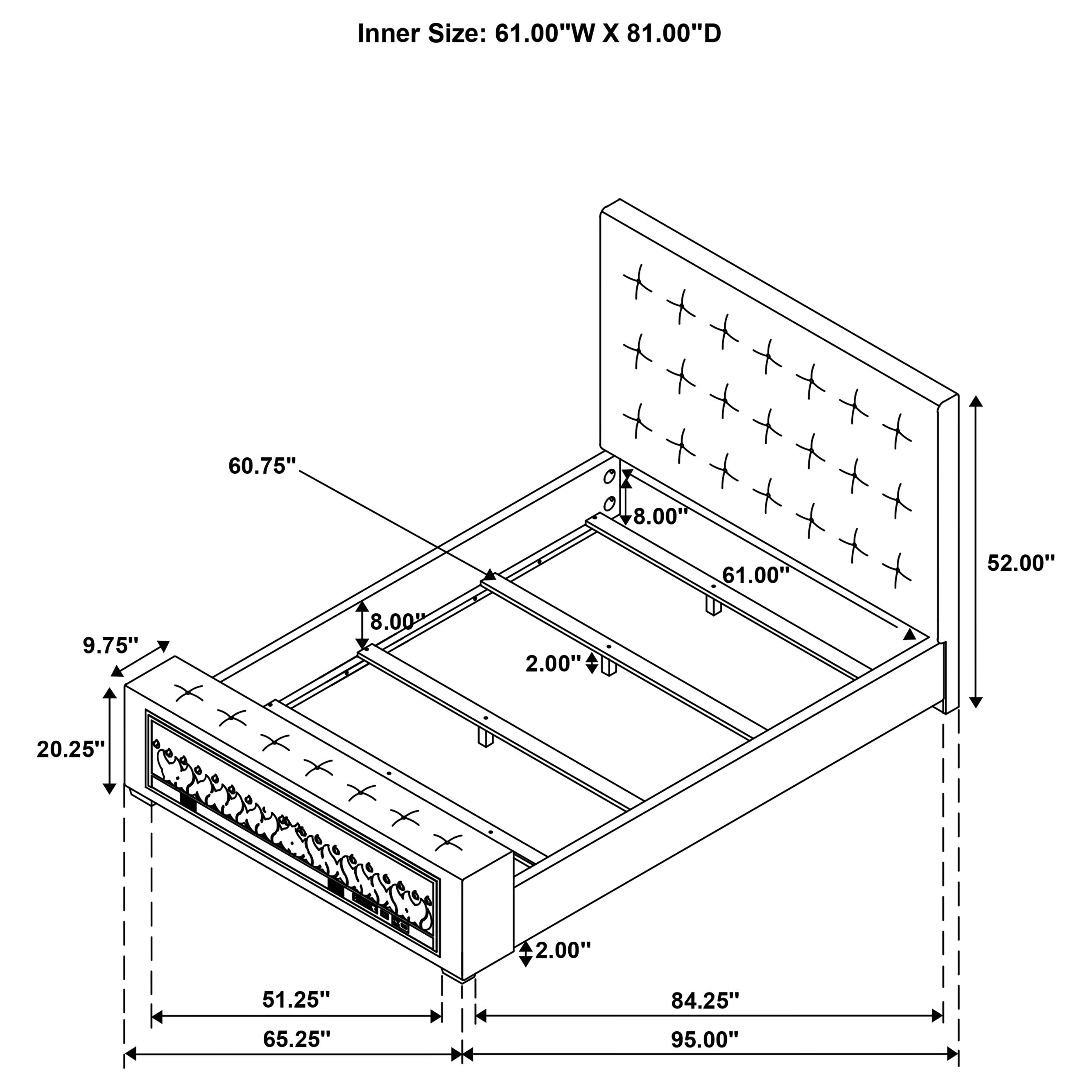 Senna Panel Bed with Bluetooth Speaker and Flame Visualizer - Ideal Furniture (Fresno,CA)