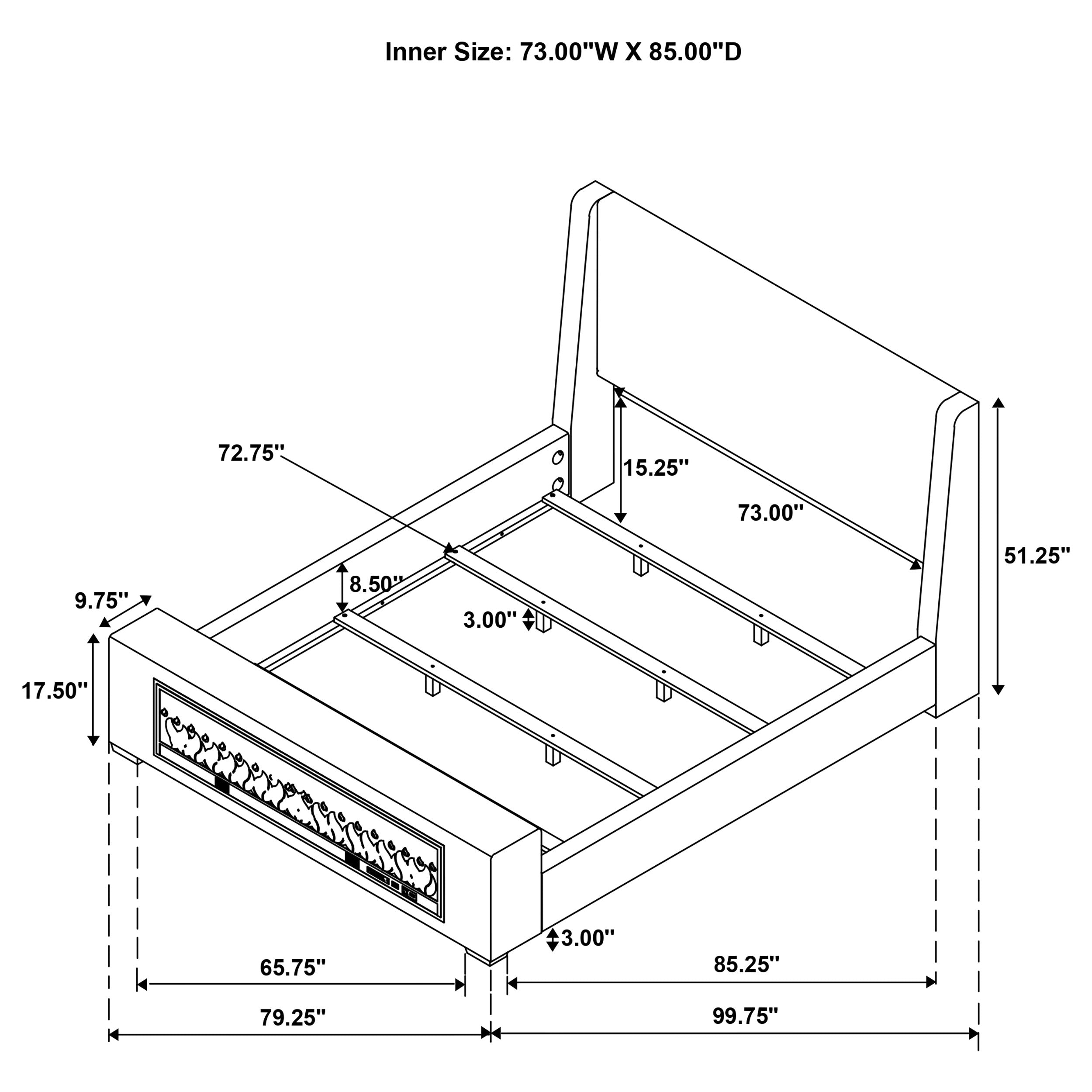Preston Wingback Bed with Flame Visualizer and Bluetooth Speaker - Ideal Furniture (Fresno,CA)