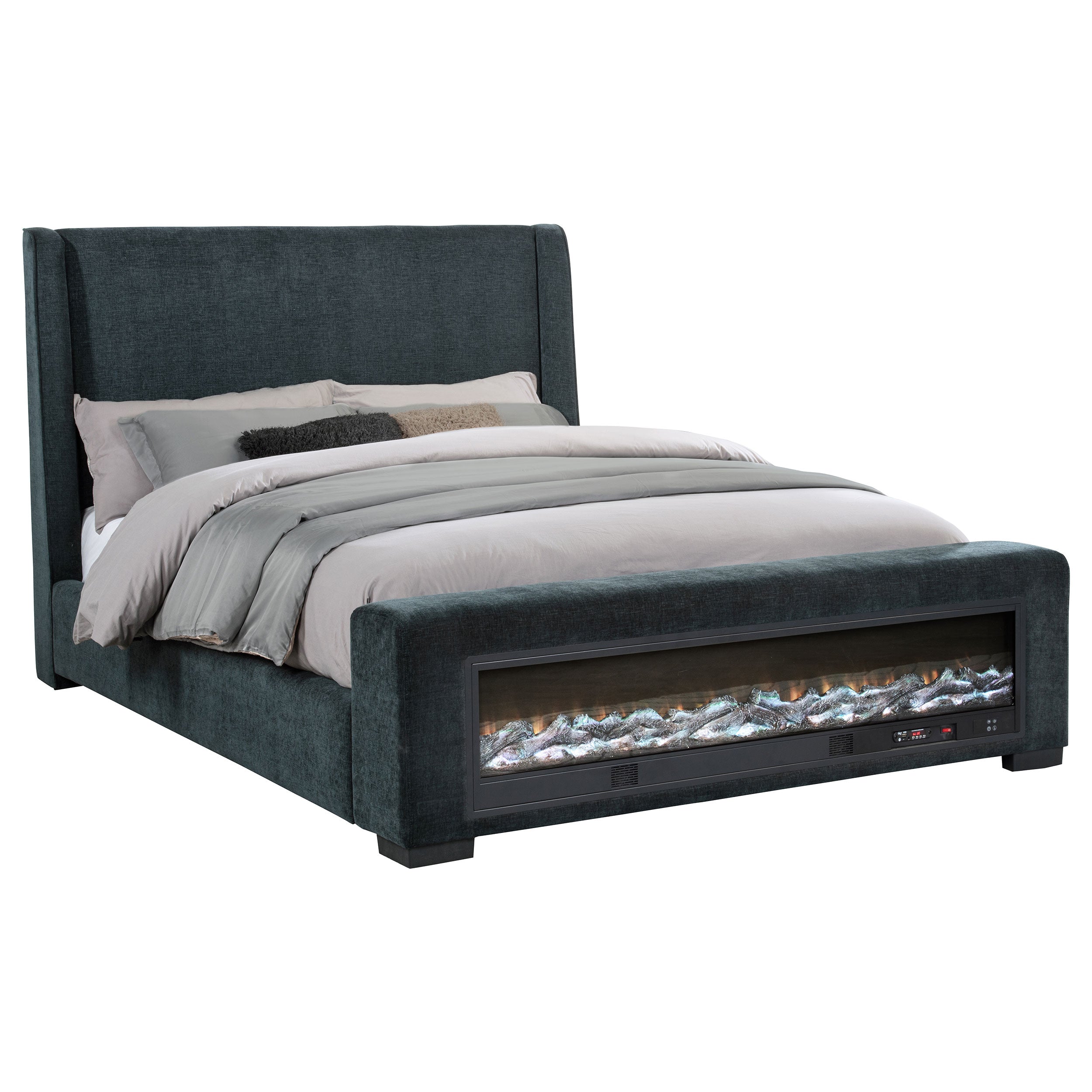 Preston Wingback Bed with Flame Visualizer and Bluetooth Speaker - Ideal Furniture (Fresno,CA)