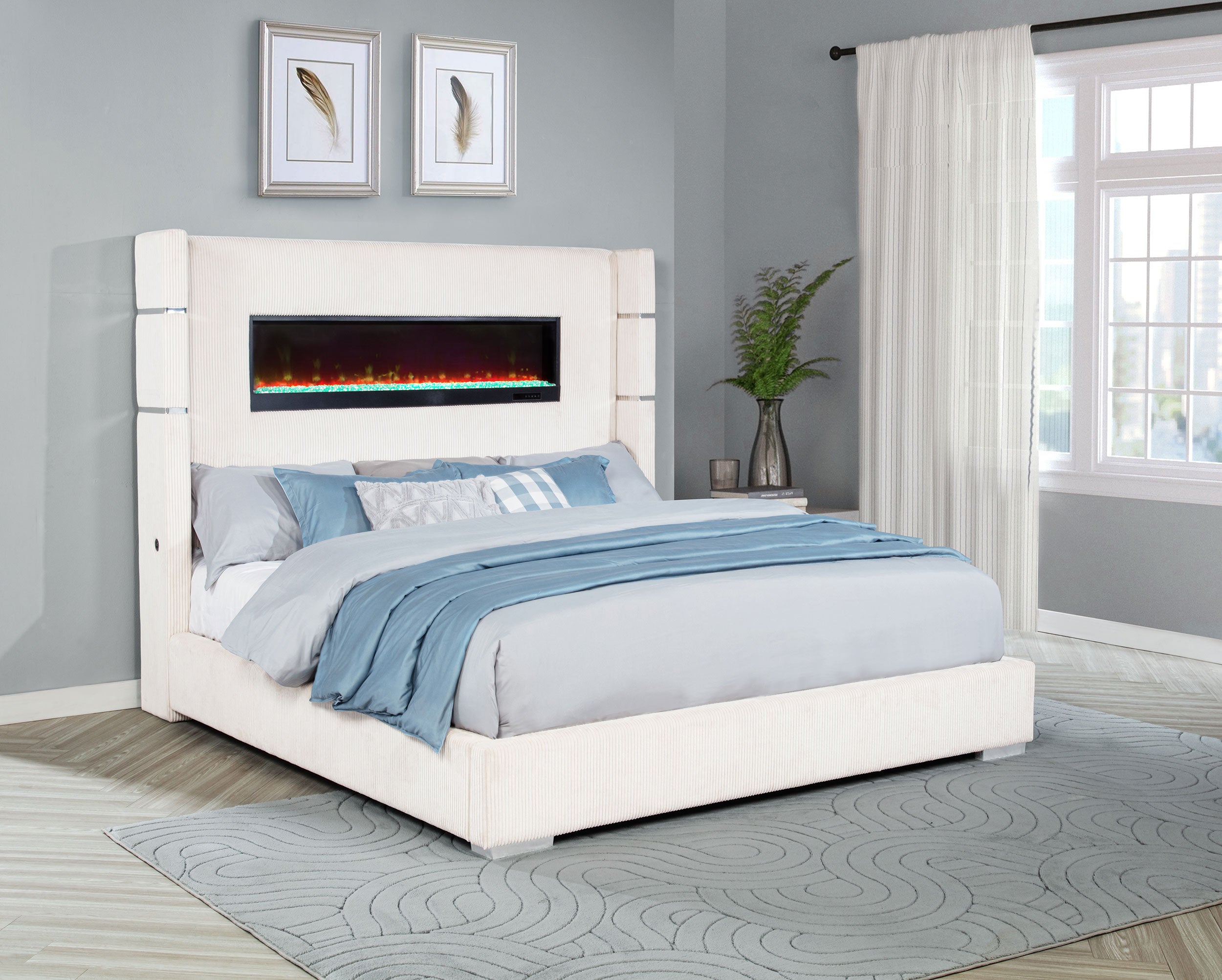 Tisdall Wingback Bed with Flame Visualizer - Ideal Furniture (Fresno,CA)