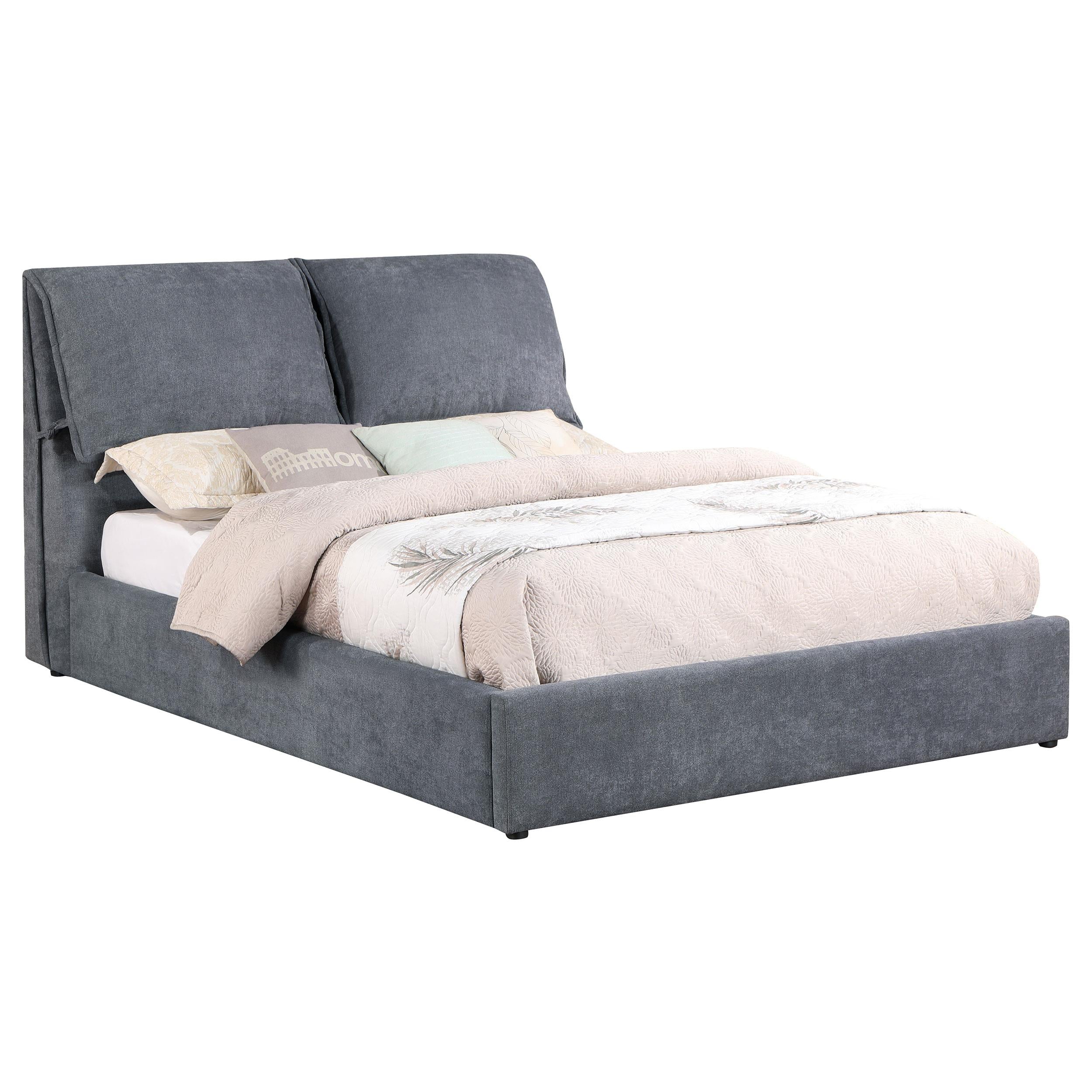 Laurel Upholstered Platform Bed with Pillow Headboard Charcoal Grey - Ideal Furniture (Fresno,CA)