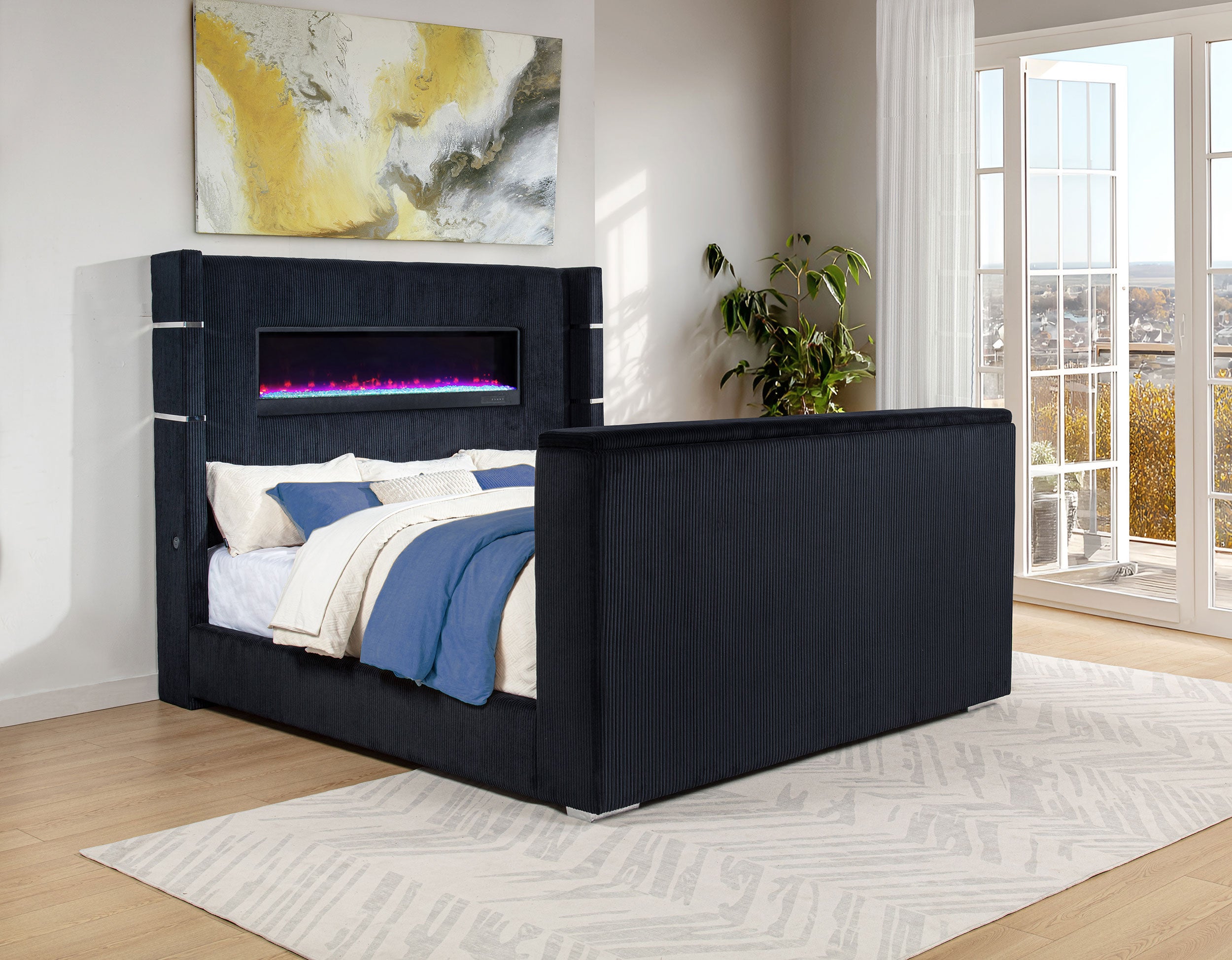 Tisdall Wingback TV Bed with Flame Visualizer - Ideal Furniture (Fresno,CA)