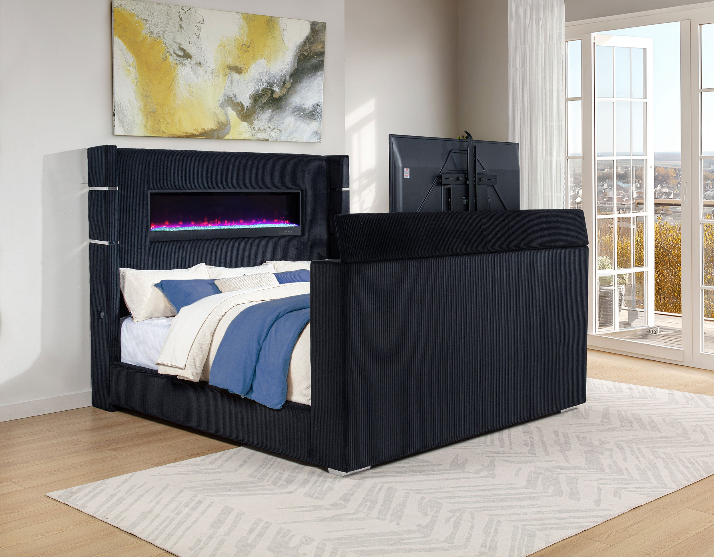 Tisdall Wingback TV Bed with Flame Visualizer - Ideal Furniture (Fresno,CA)