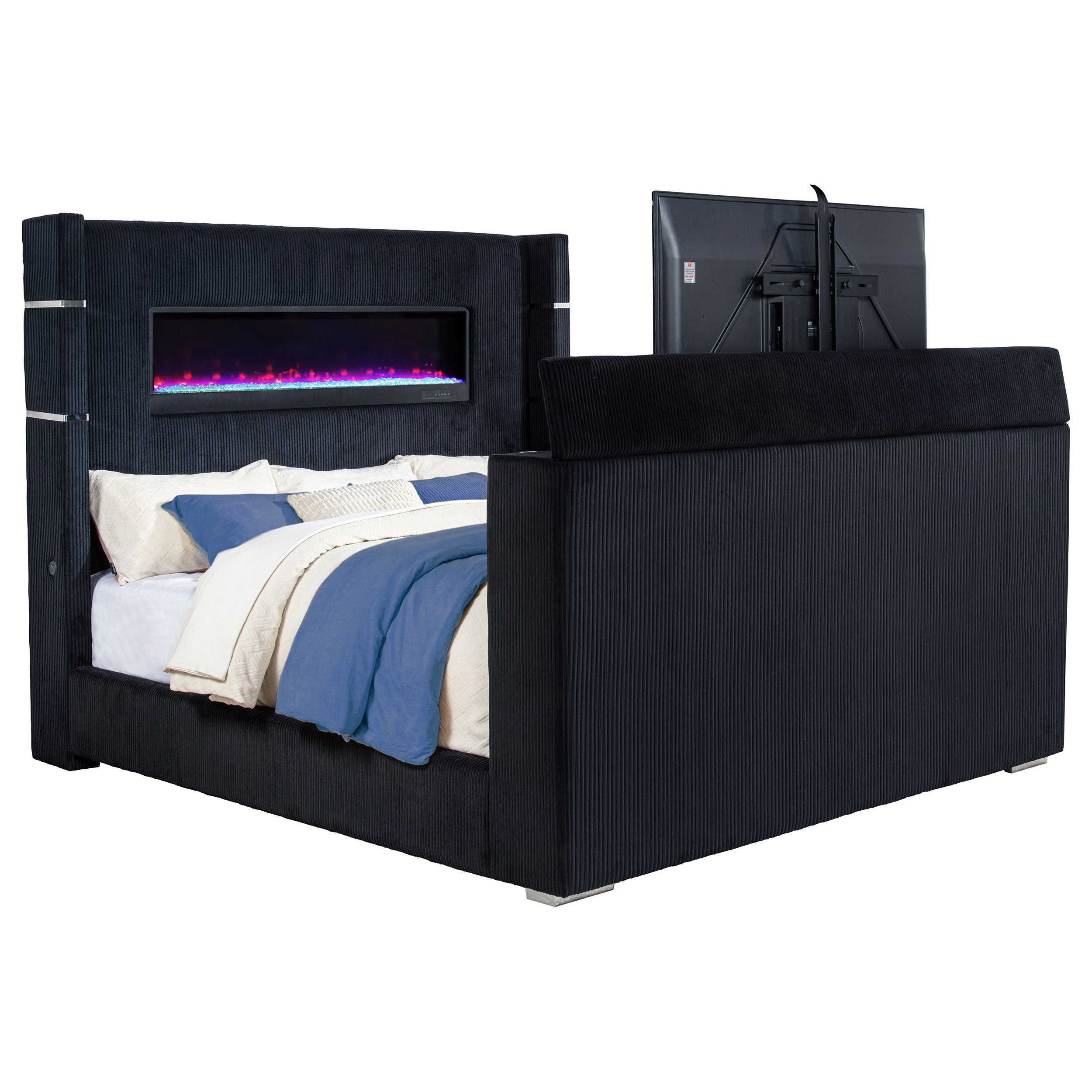 Tisdall Wingback TV Bed with Flame Visualizer - Ideal Furniture (Fresno,CA)