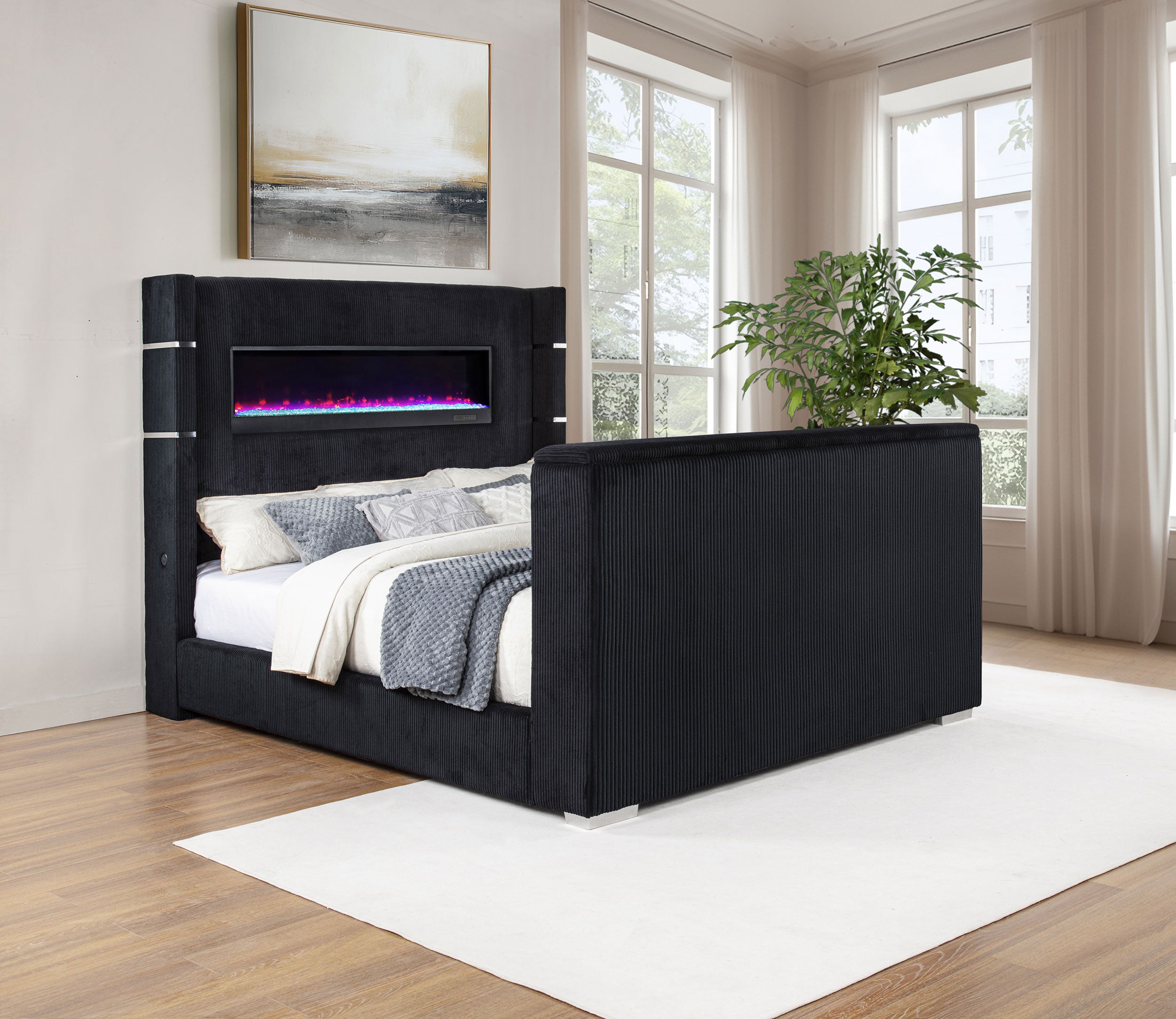Tisdall Wingback TV Bed with Flame Visualizer - Ideal Furniture (Fresno,CA)