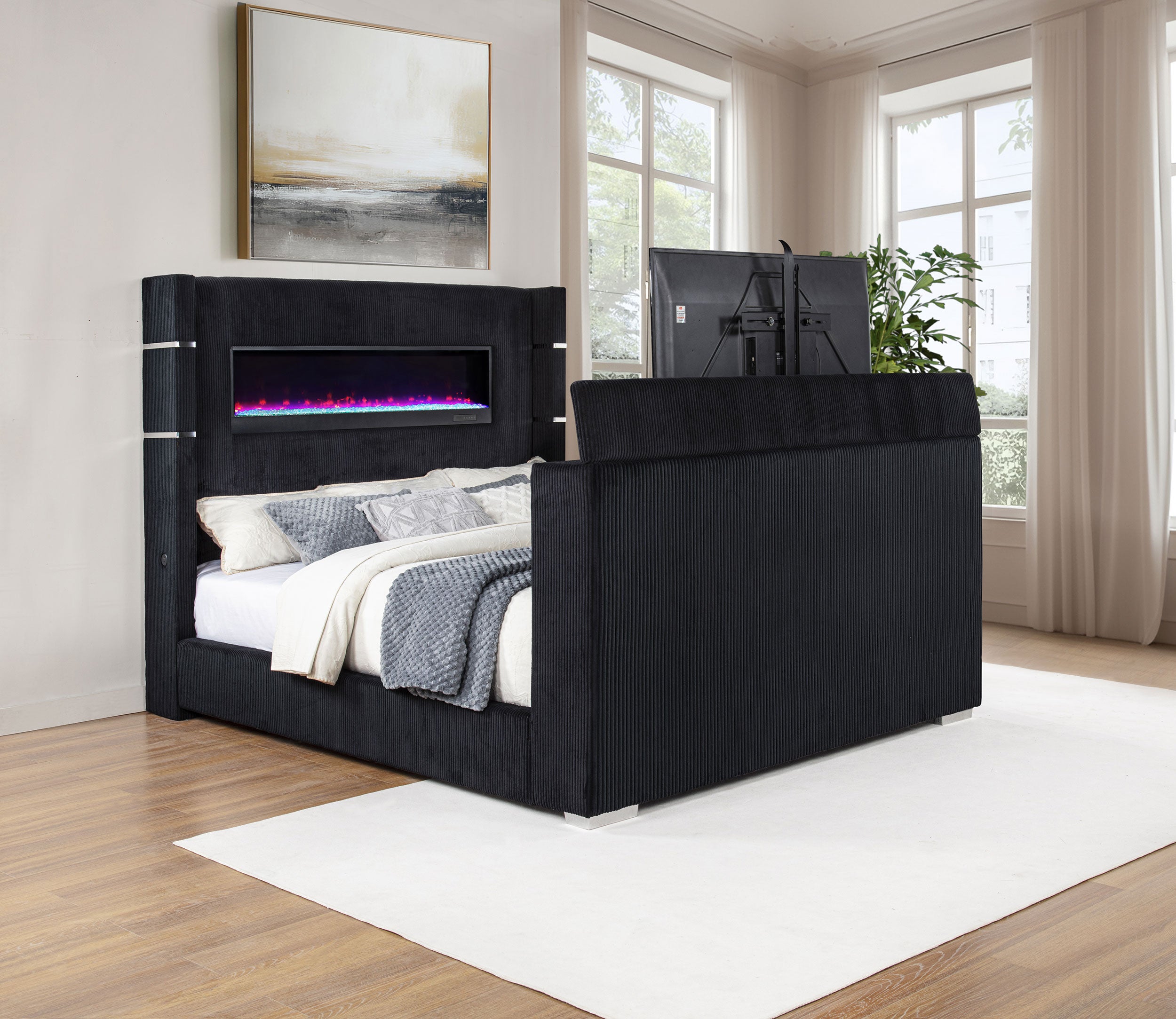 Tisdall Wingback TV Bed with Flame Visualizer - Ideal Furniture (Fresno,CA)