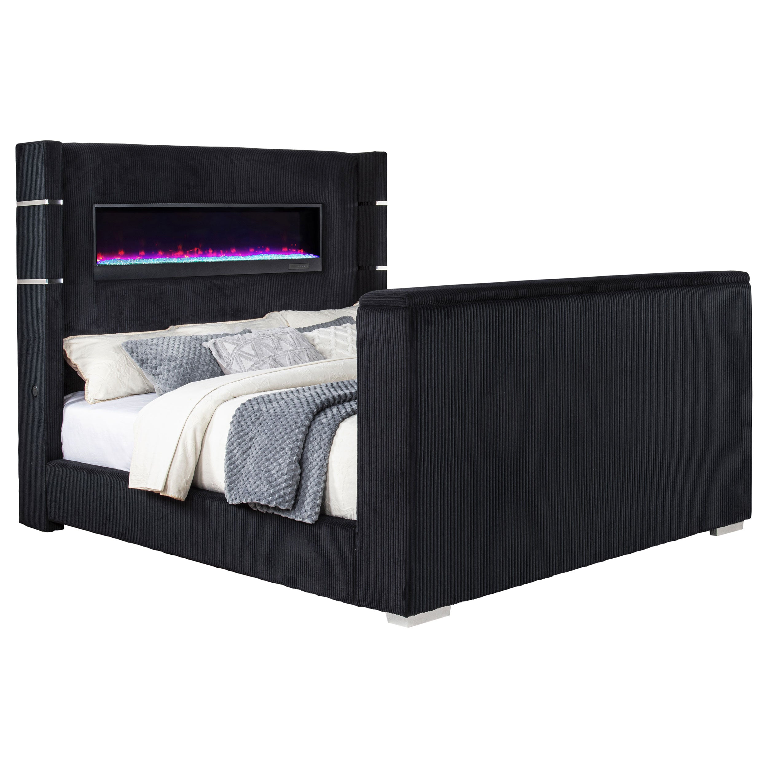 Tisdall Wingback TV Bed with Flame Visualizer - Ideal Furniture (Fresno,CA)