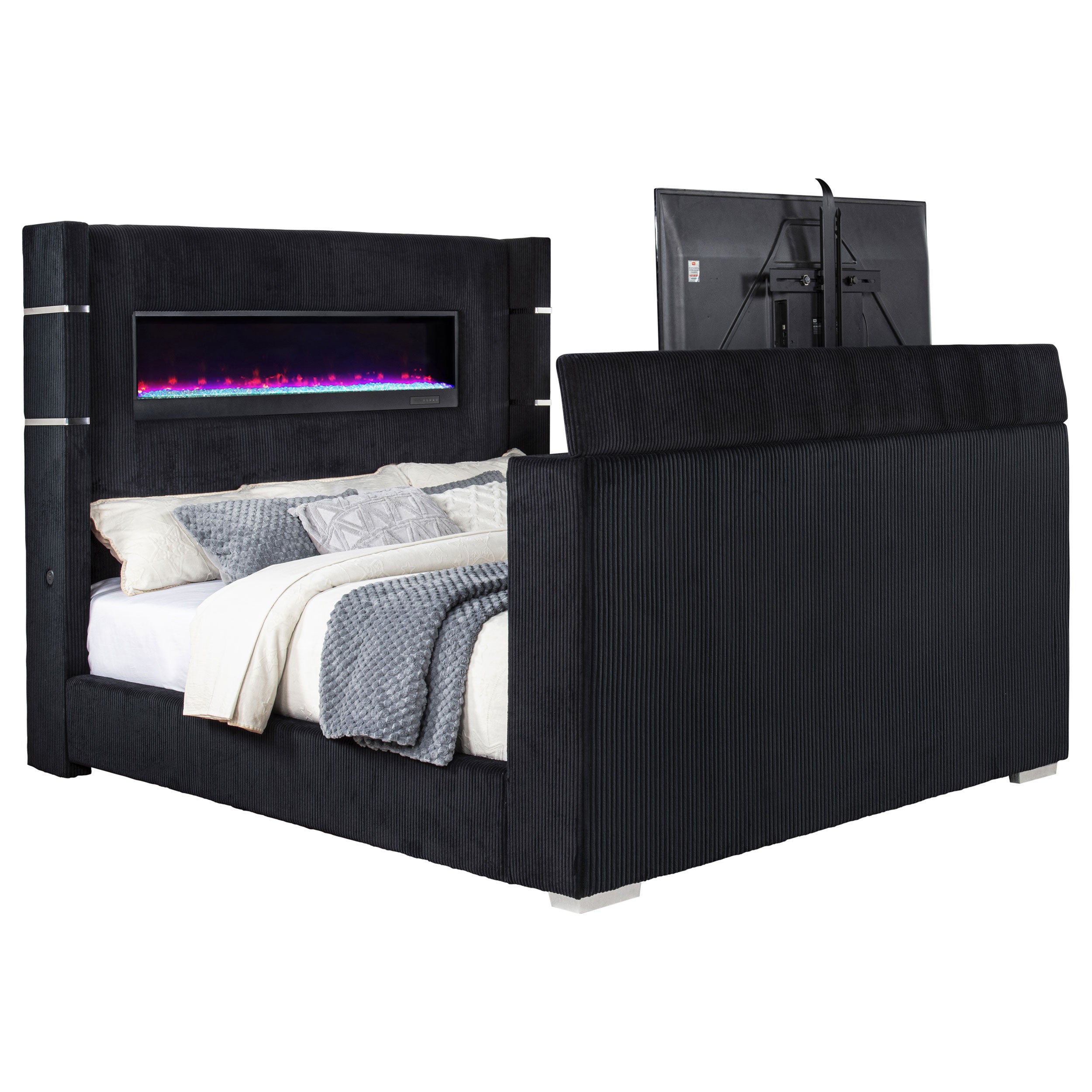 Tisdall Wingback TV Bed with Flame Visualizer - Ideal Furniture (Fresno,CA)