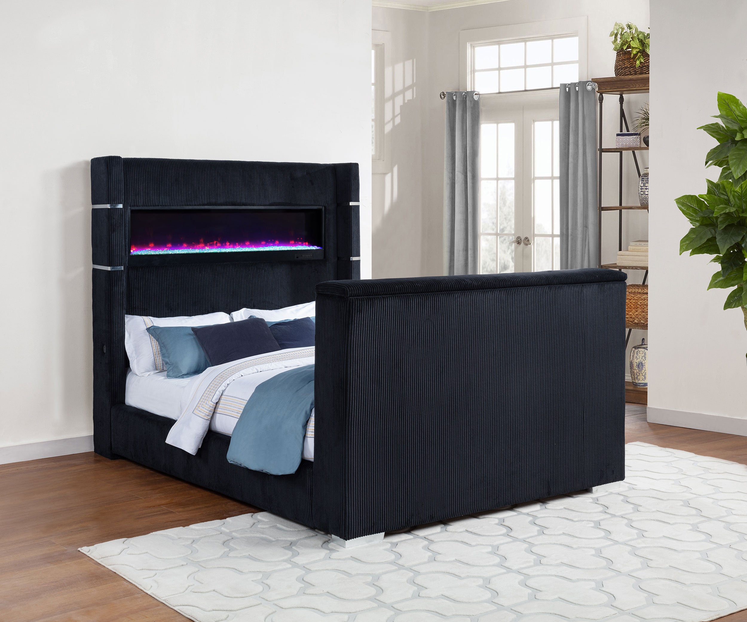 Tisdall Wingback TV Bed with Flame Visualizer - Ideal Furniture (Fresno,CA)