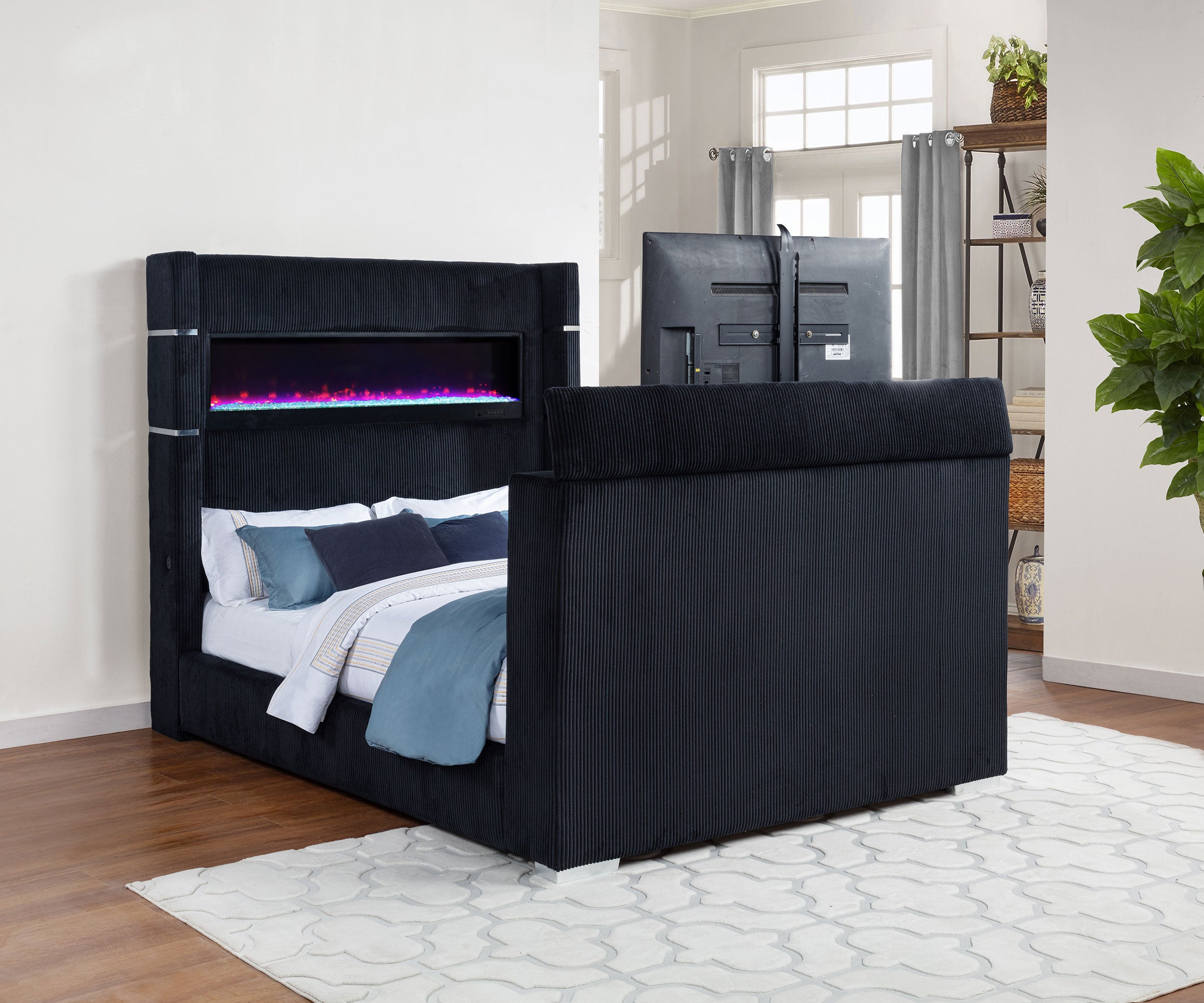 Tisdall Wingback TV Bed with Flame Visualizer - Ideal Furniture (Fresno,CA)