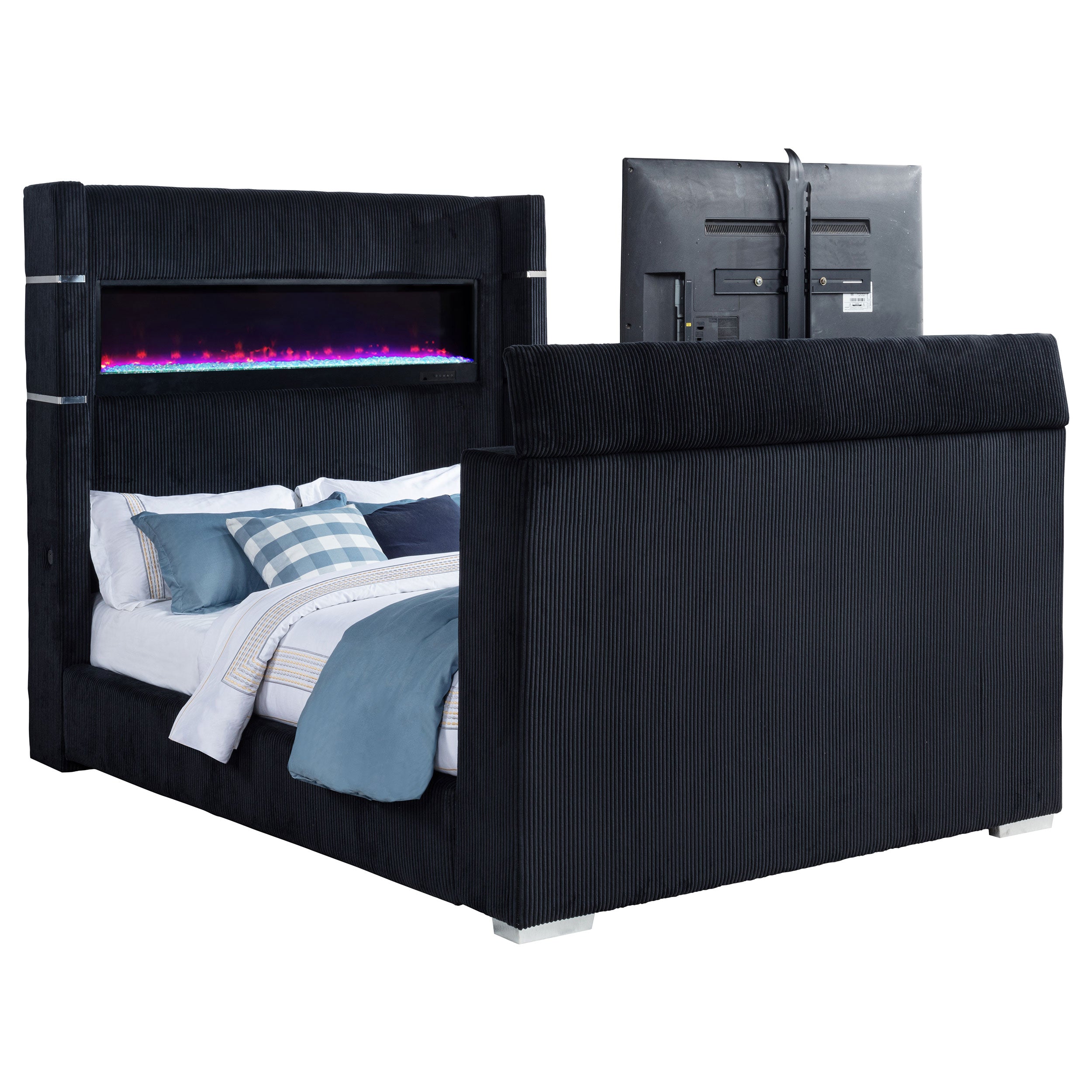 Tisdall Wingback TV Bed with Flame Visualizer - Ideal Furniture (Fresno,CA)