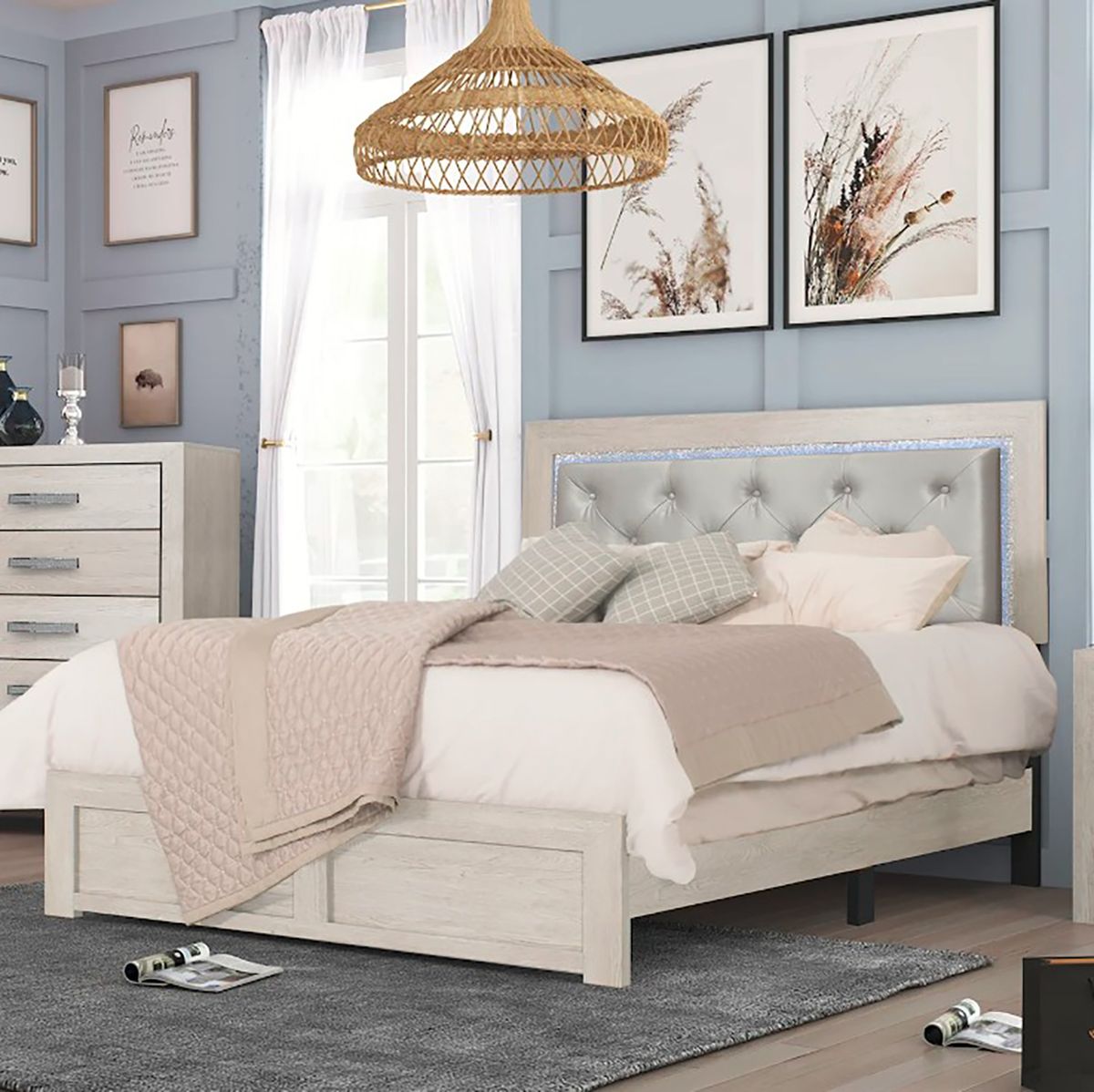 Crown Mark Furniture Jaylen Queen Upholstered Panel Bed in Gray - Ideal Furniture (Fresno,CA)