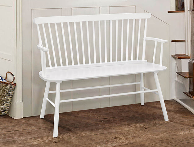 JERIMIAH SPINDLEBACK BENCH WHITE - Ideal Furniture (Fresno,CA)