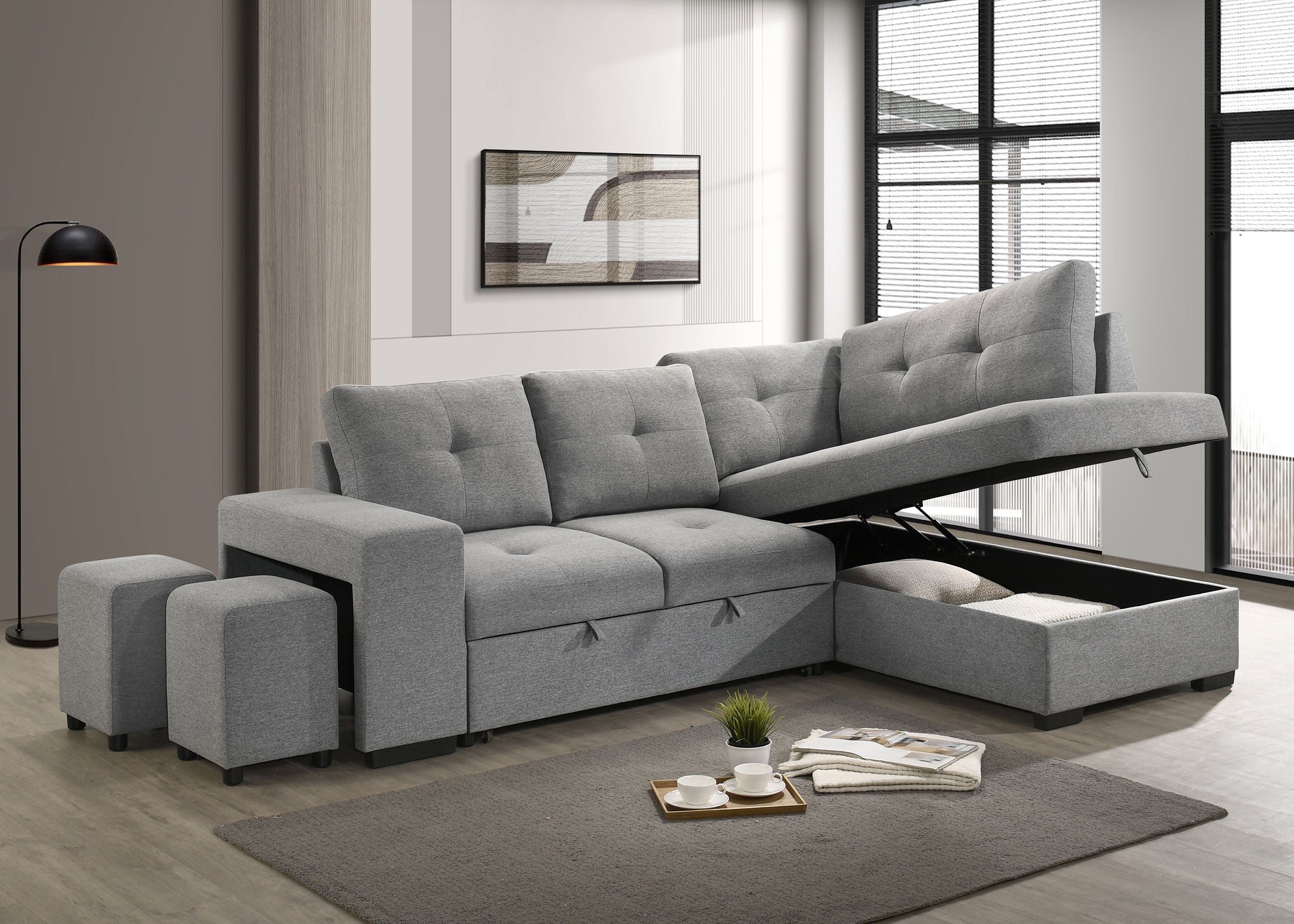 Roanne Pull-Out Sleeper Sectional Sofa - Ideal Furniture (Fresno,CA)