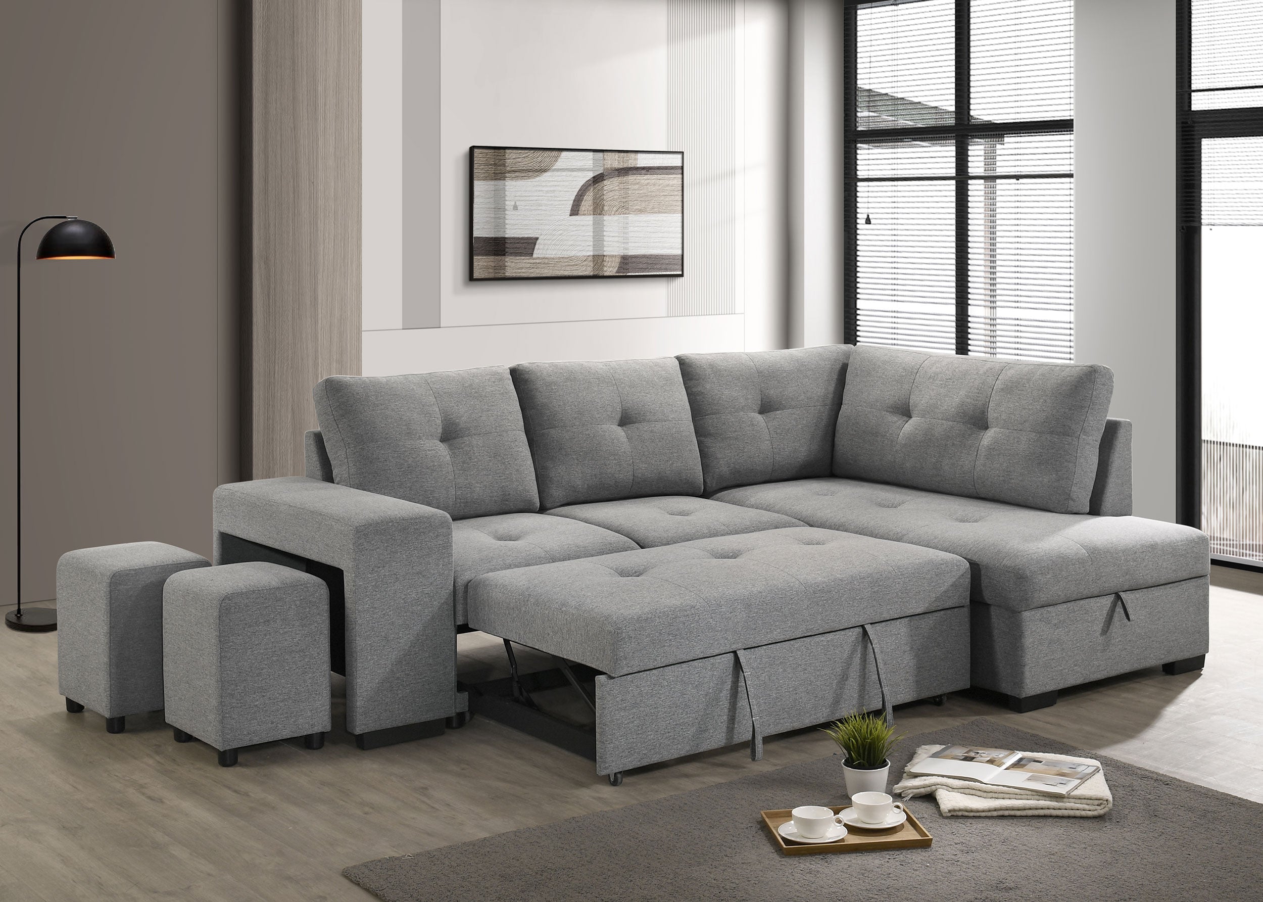 Roanne Pull-Out Sleeper Sectional Sofa - Ideal Furniture (Fresno,CA)