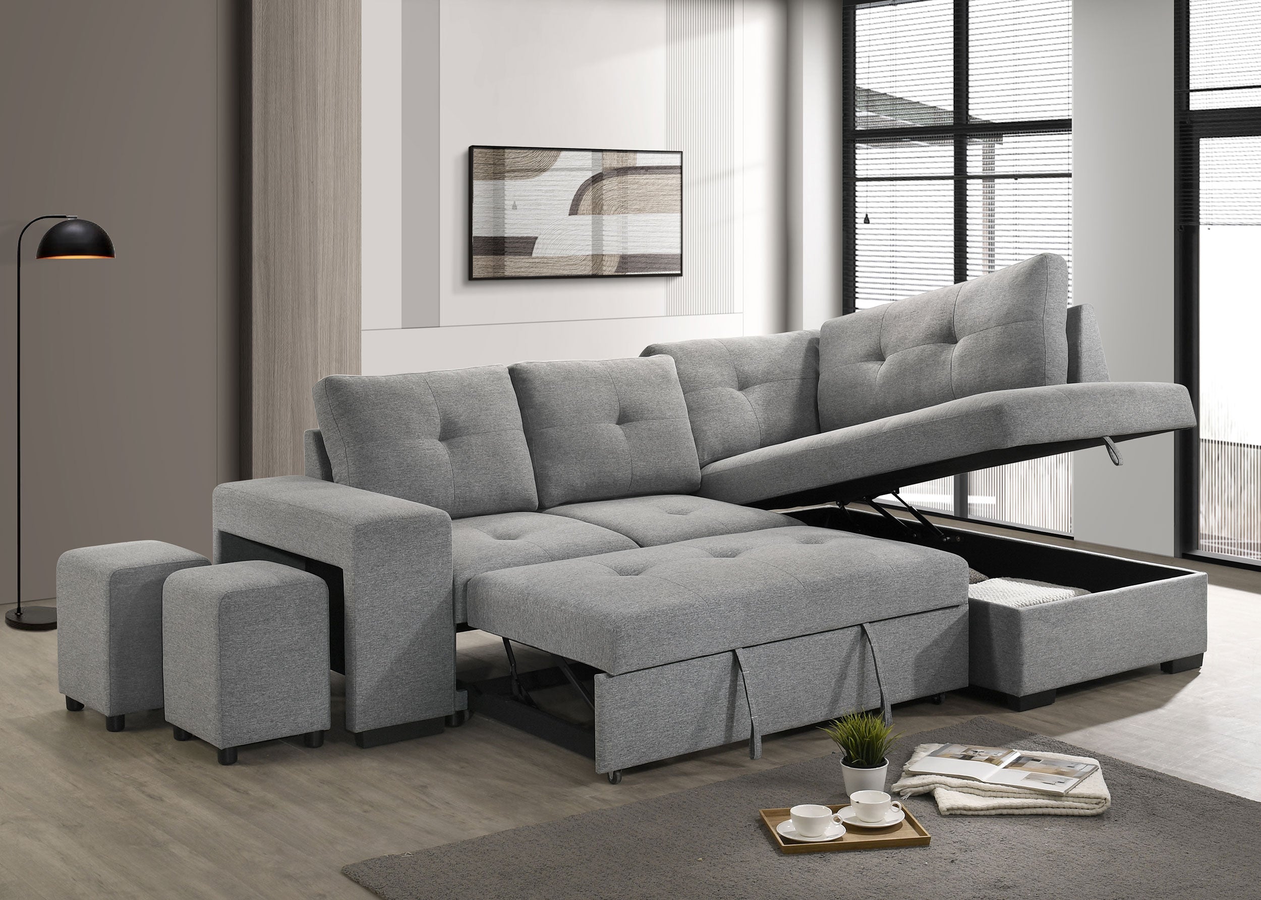 Roanne Pull-Out Sleeper Sectional Sofa - Ideal Furniture (Fresno,CA)