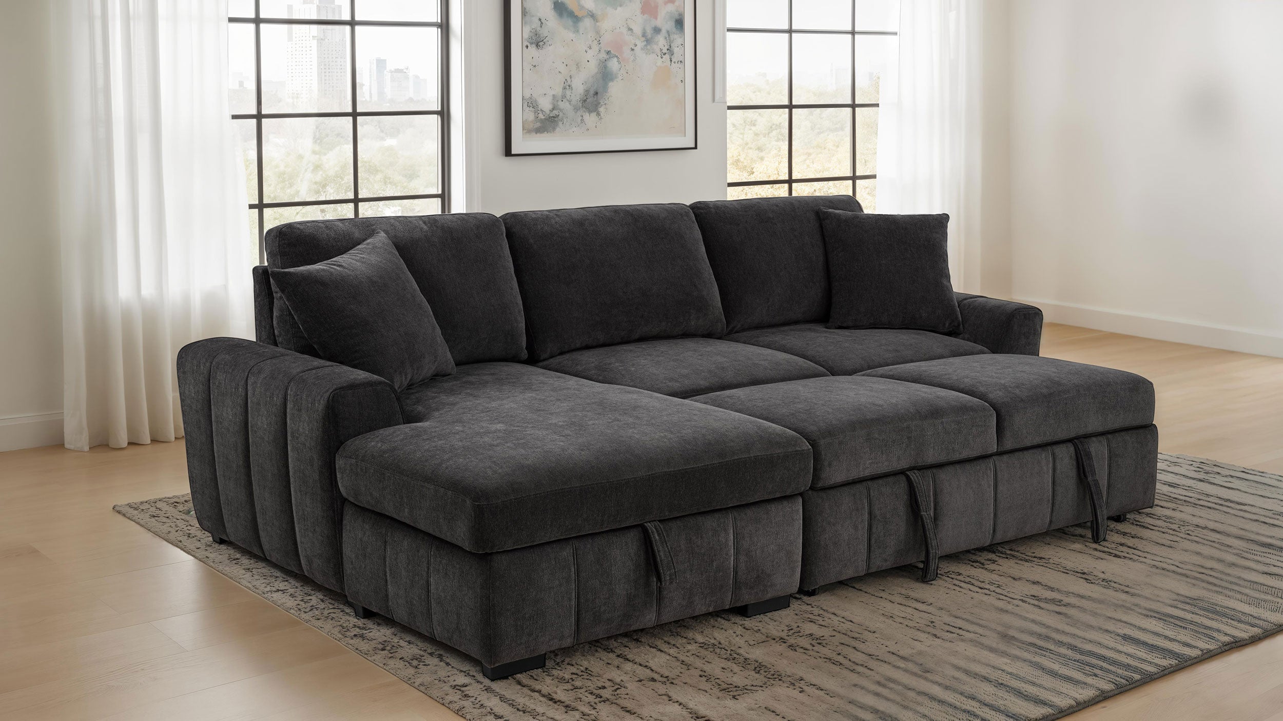 Pastrana Pull-Out Sleeper Sectional Sofa - Ideal Furniture (Fresno,CA)