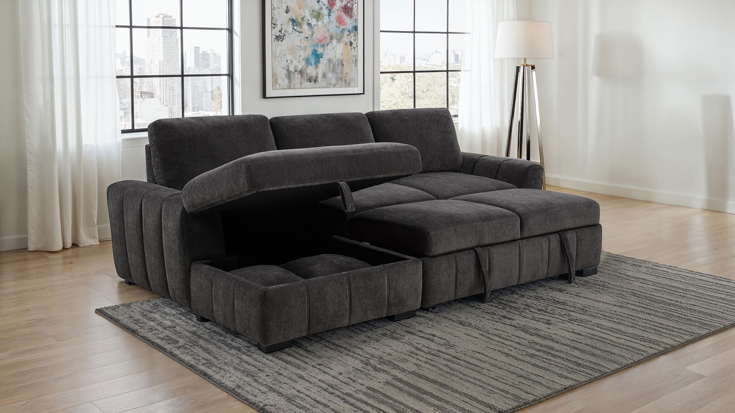Pastrana Pull-Out Sleeper Sectional Sofa - Ideal Furniture (Fresno,CA)