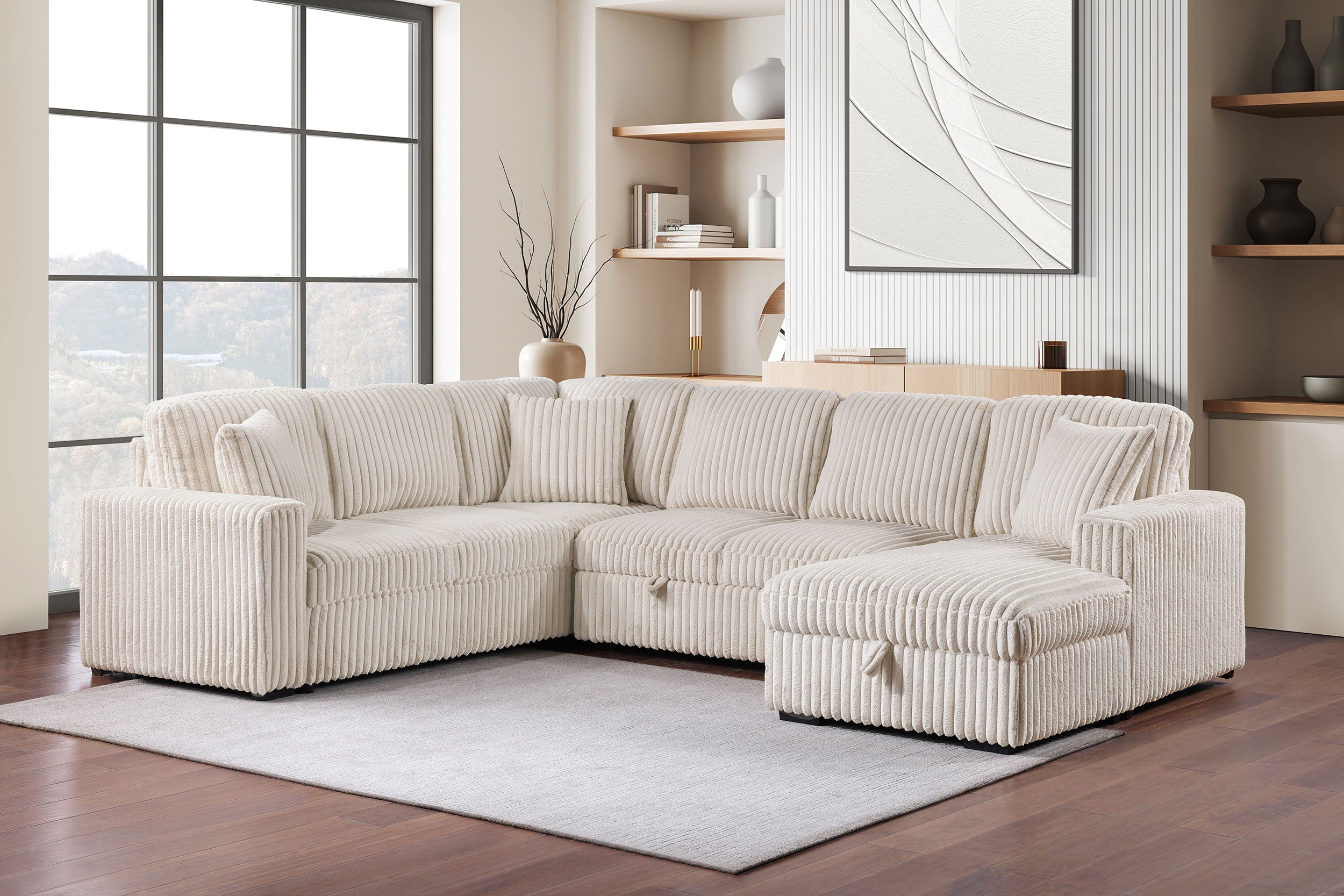 Devonshire Pull-Out Sleeper Sectional Sofa - Ideal Furniture (Fresno,CA)