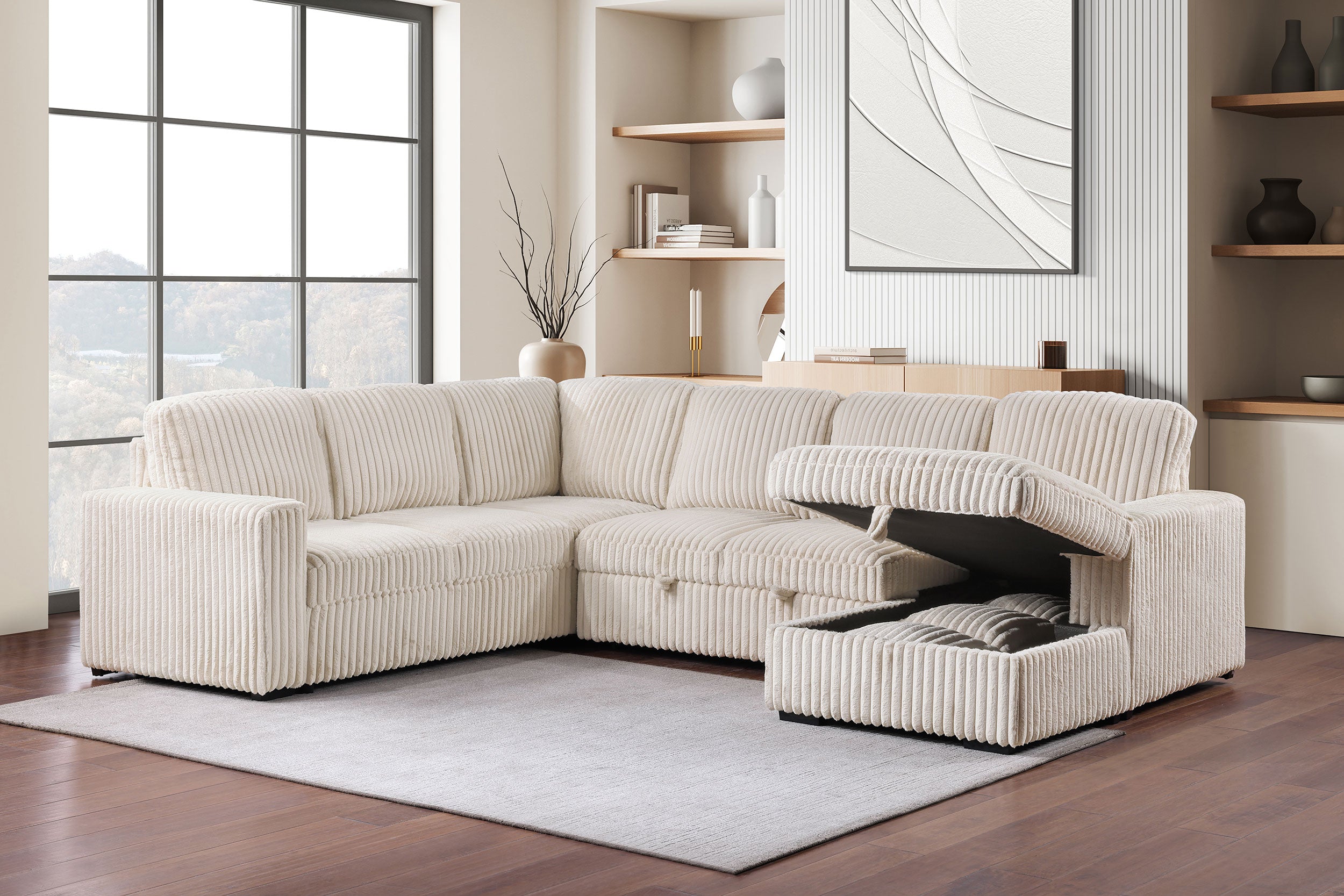 Devonshire Pull-Out Sleeper Sectional Sofa - Ideal Furniture (Fresno,CA)