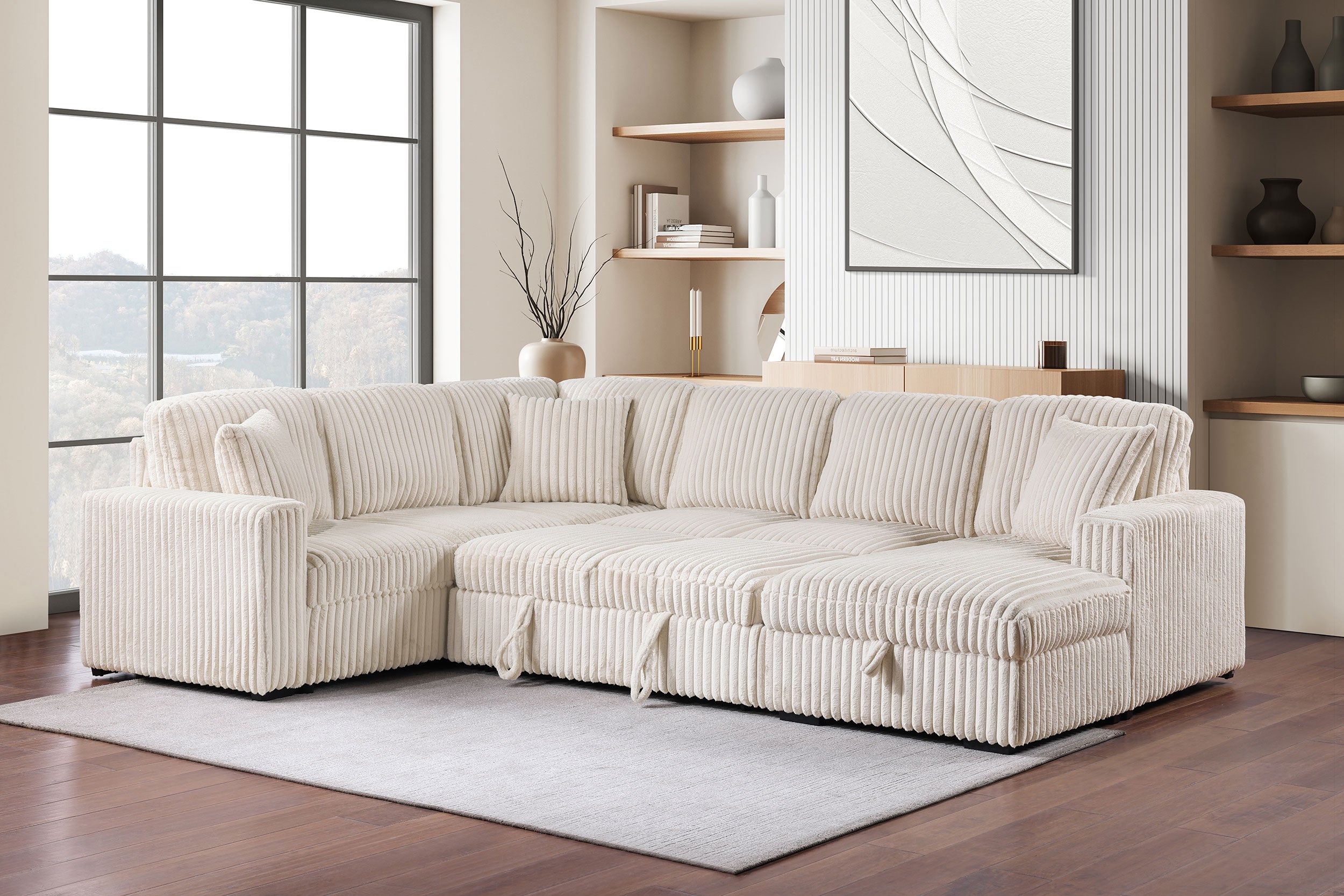 Devonshire Pull-Out Sleeper Sectional Sofa - Ideal Furniture (Fresno,CA)