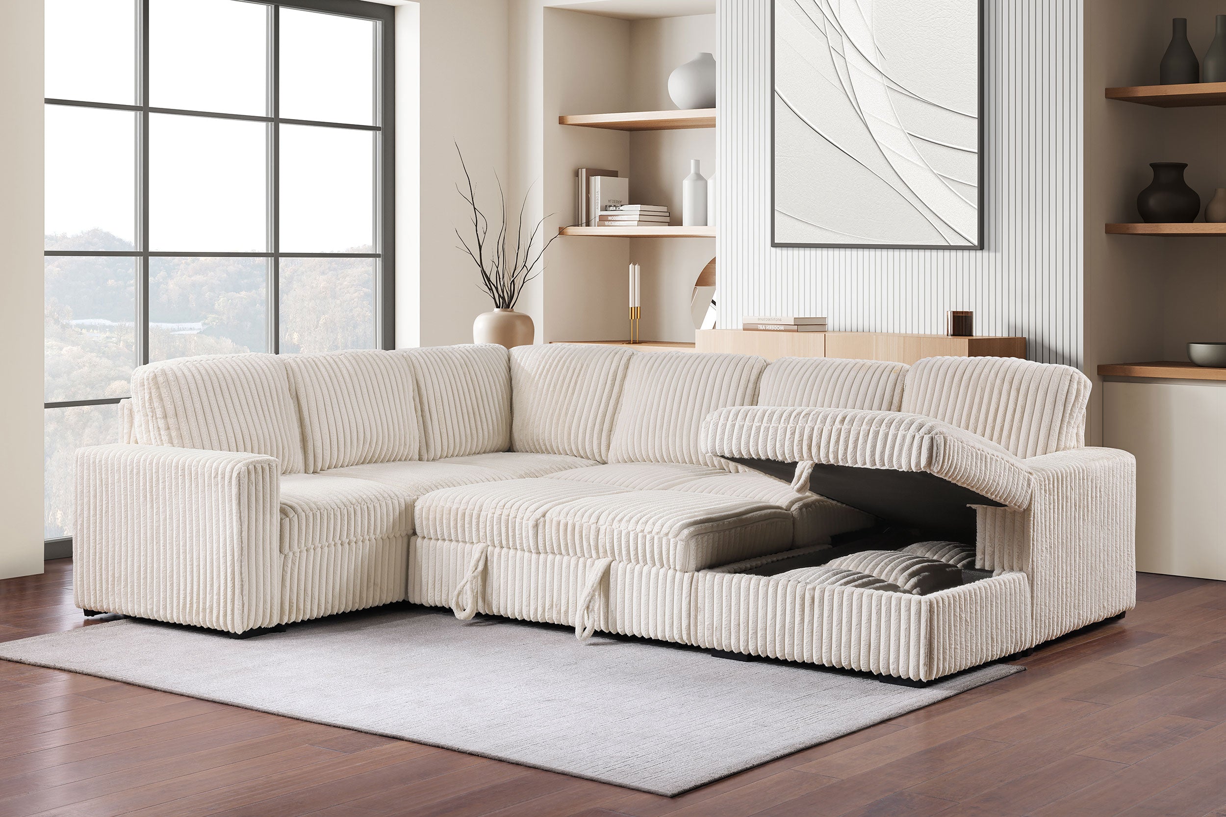 Devonshire Pull-Out Sleeper Sectional Sofa - Ideal Furniture (Fresno,CA)