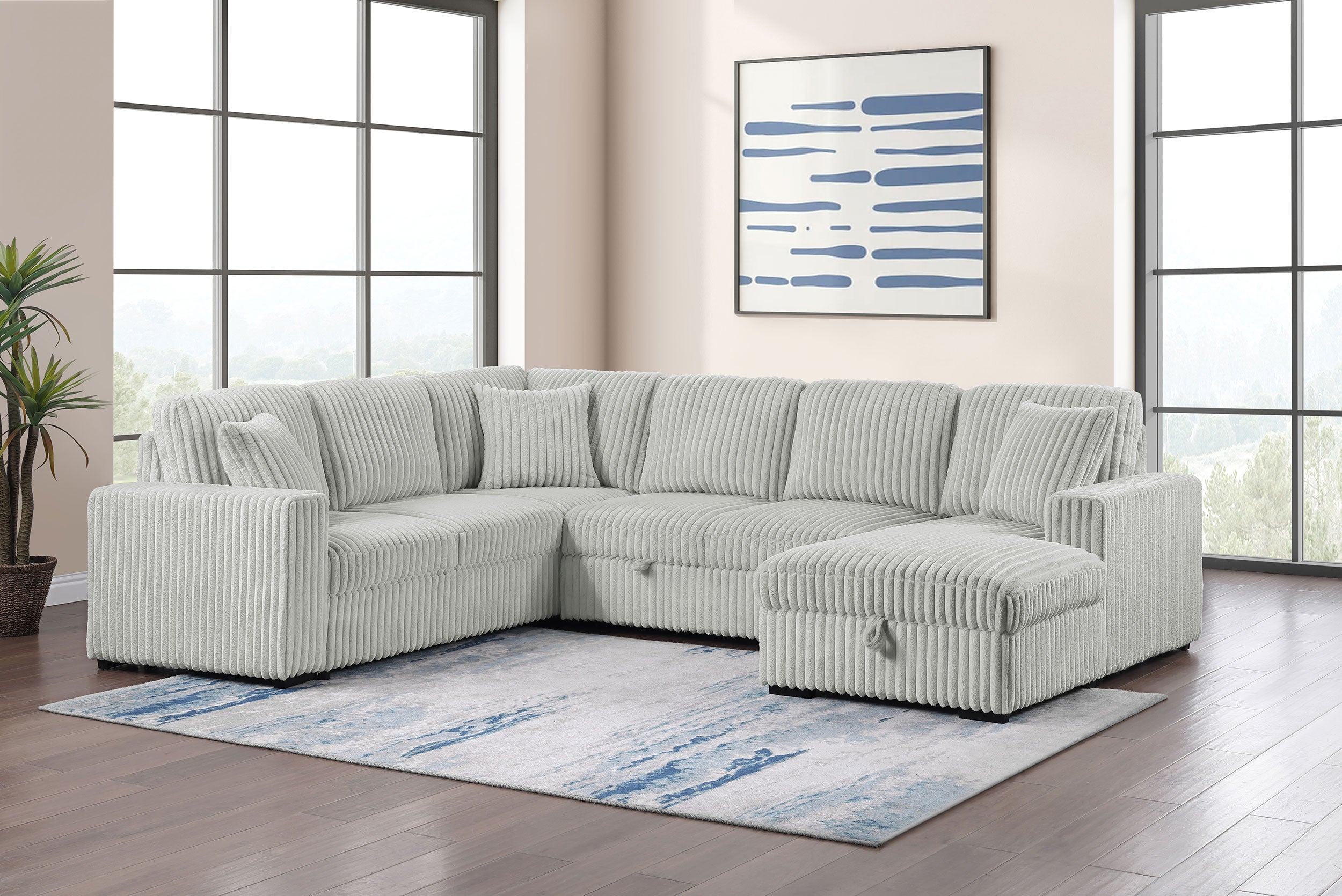 Devonshire Pull-Out Sleeper Sectional Sofa - Ideal Furniture (Fresno,CA)