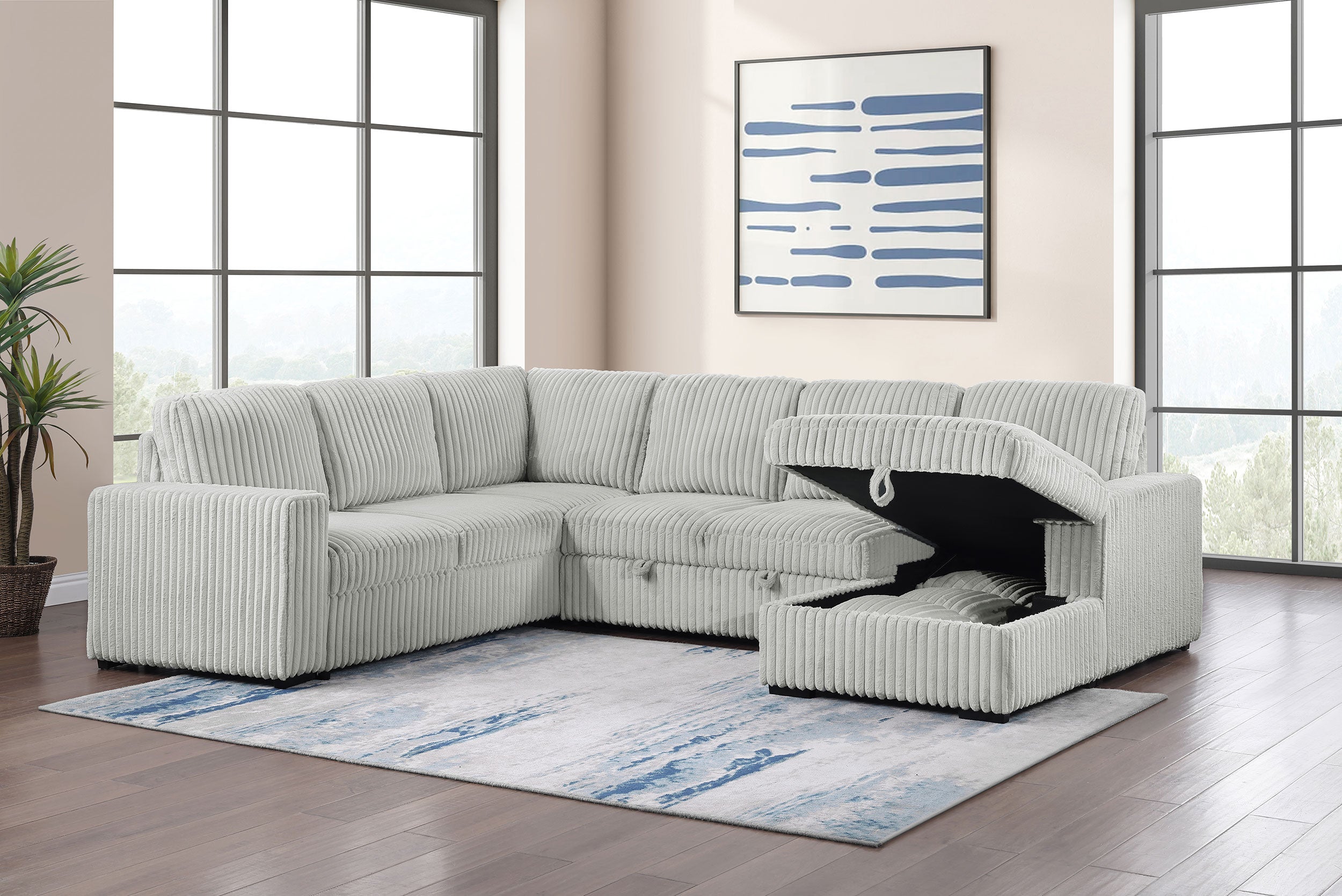 Devonshire Pull-Out Sleeper Sectional Sofa - Ideal Furniture (Fresno,CA)