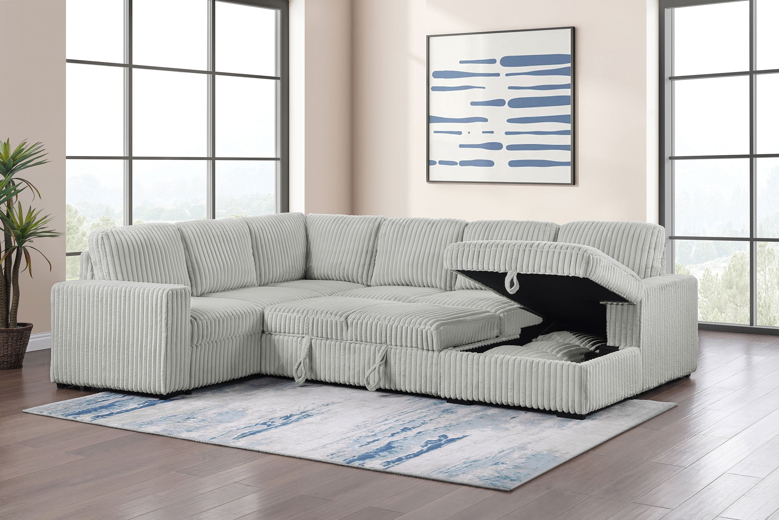 Devonshire Pull-Out Sleeper Sectional Sofa - Ideal Furniture (Fresno,CA)