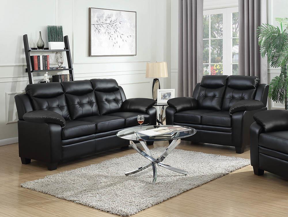 Finley Upholstered Pillow Top Arm Living Room Set Black - Ideal Furniture (Fresno,CA)