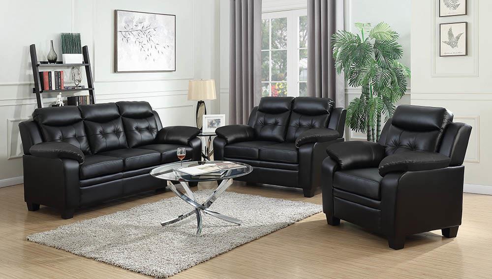 Finley Upholstered Pillow Top Arm Living Room Set Black - Ideal Furniture (Fresno,CA)