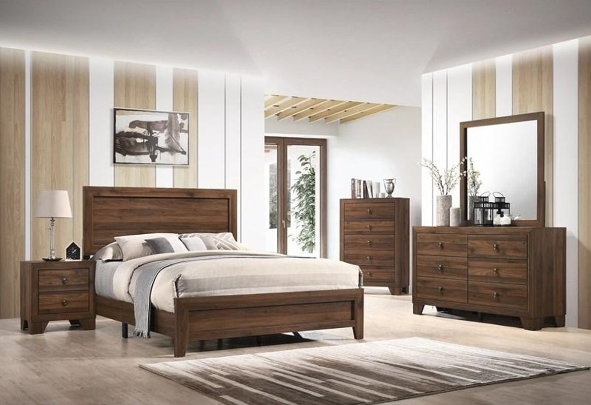 Millie Queen Panel Bed in Brown Cherry - Ideal Furniture (Fresno,CA)