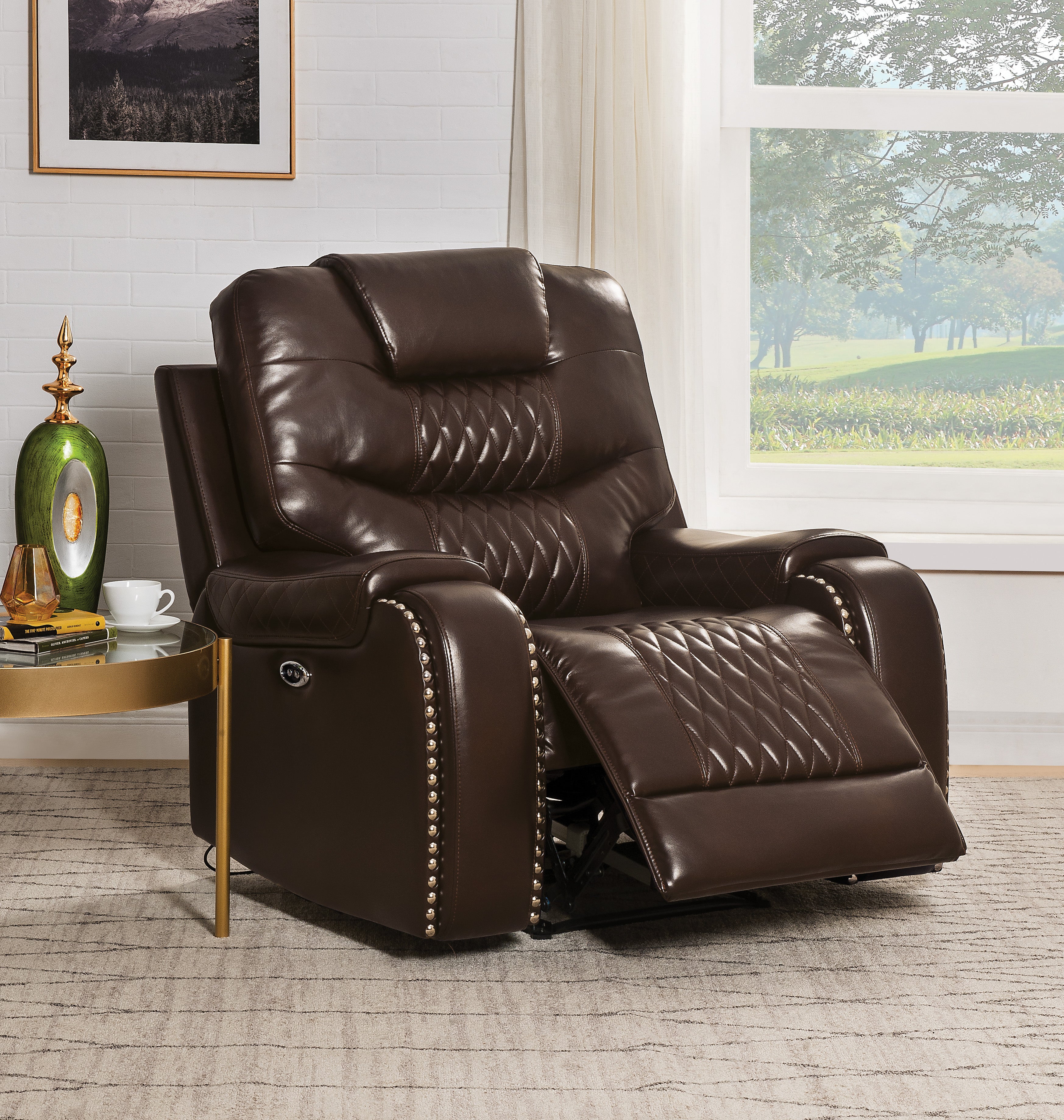Braylon Brown PU Recliner (Power Motion) - Ideal Furniture (Fresno,CA)