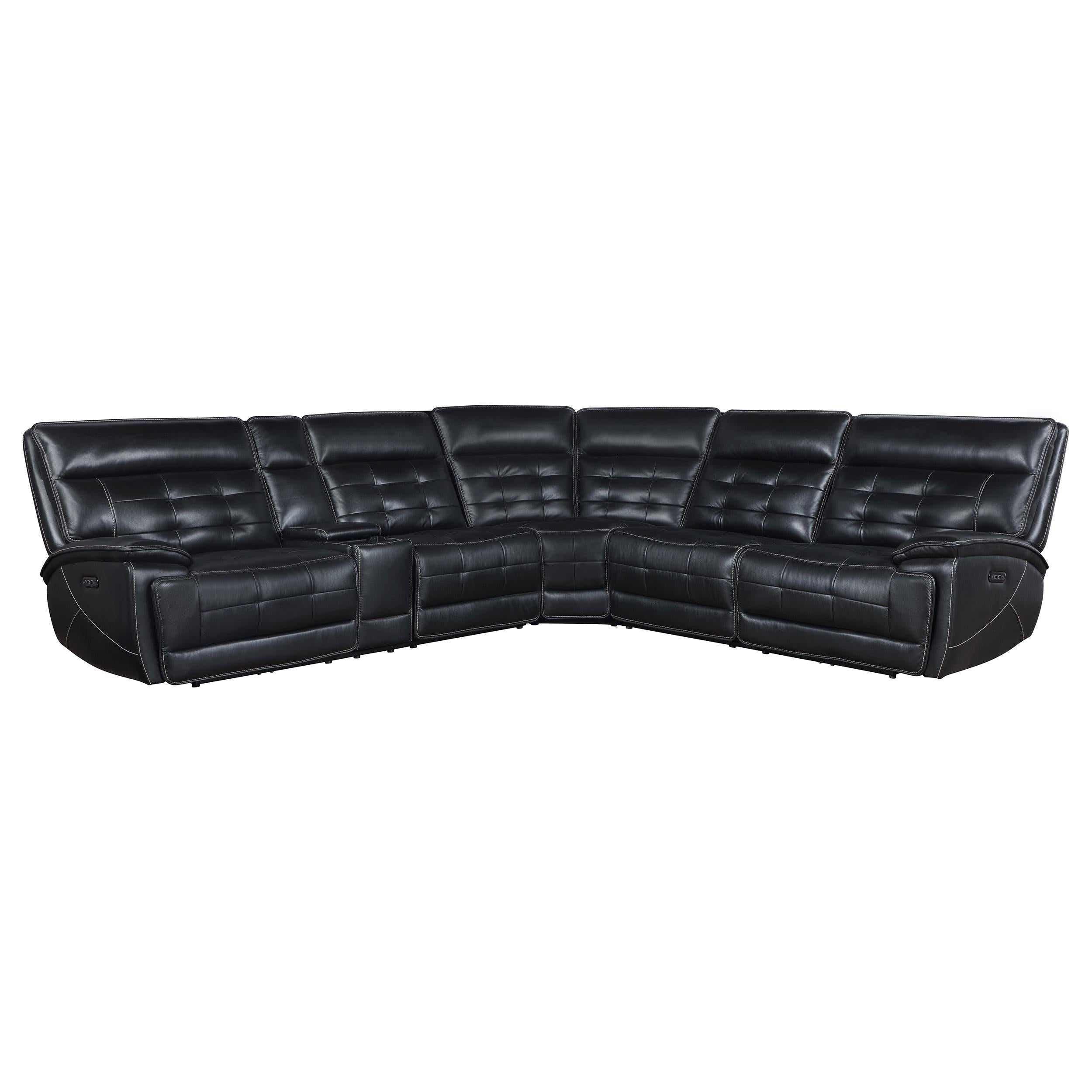 Hewitt Leather Upholstered Power Reclining Sectional Black - Ideal Furniture (Fresno,CA)