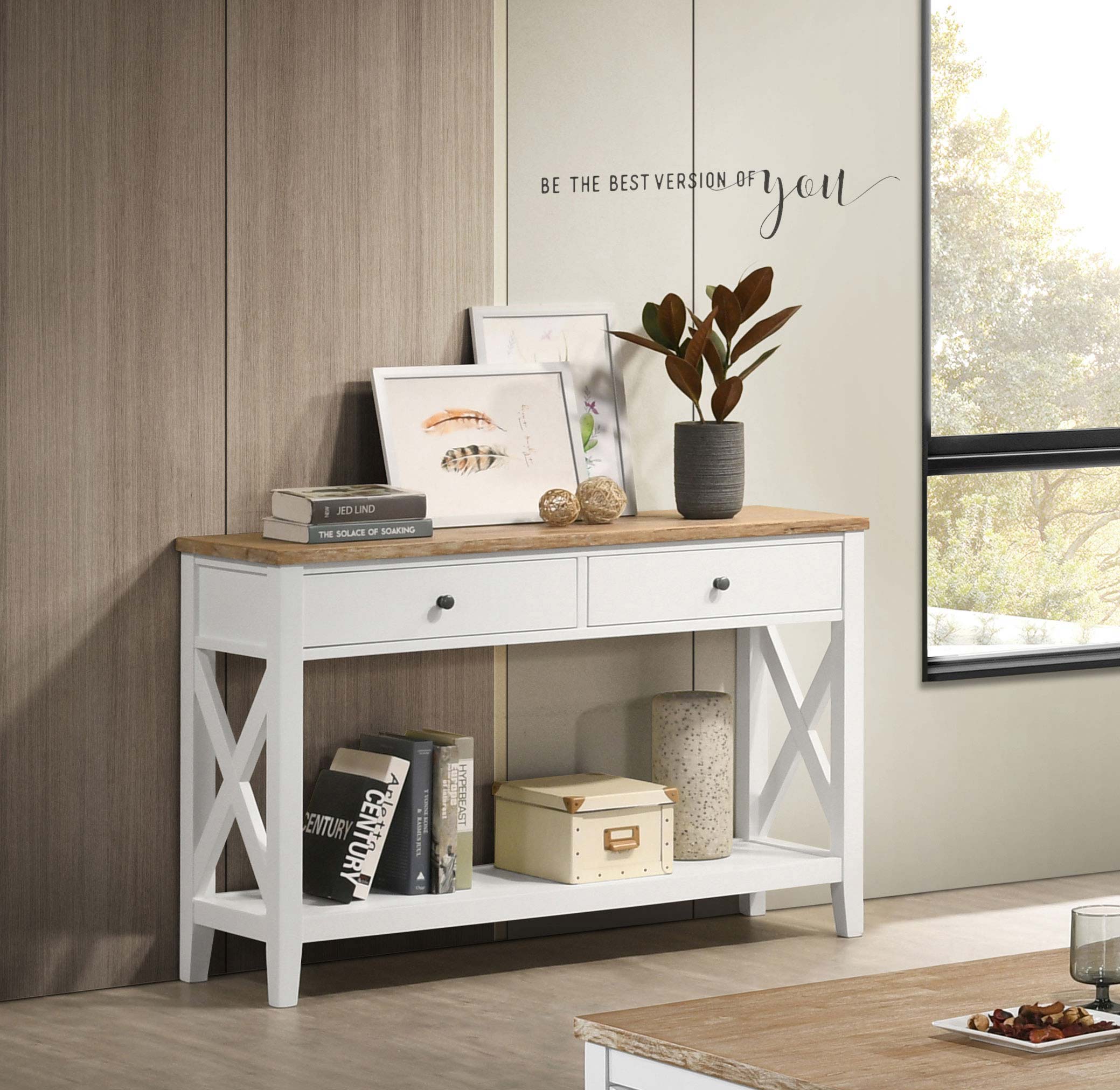 Maisy Rectangular Wooden Sofa Table With Shelf Brown and White - Ideal Furniture (Fresno,CA)