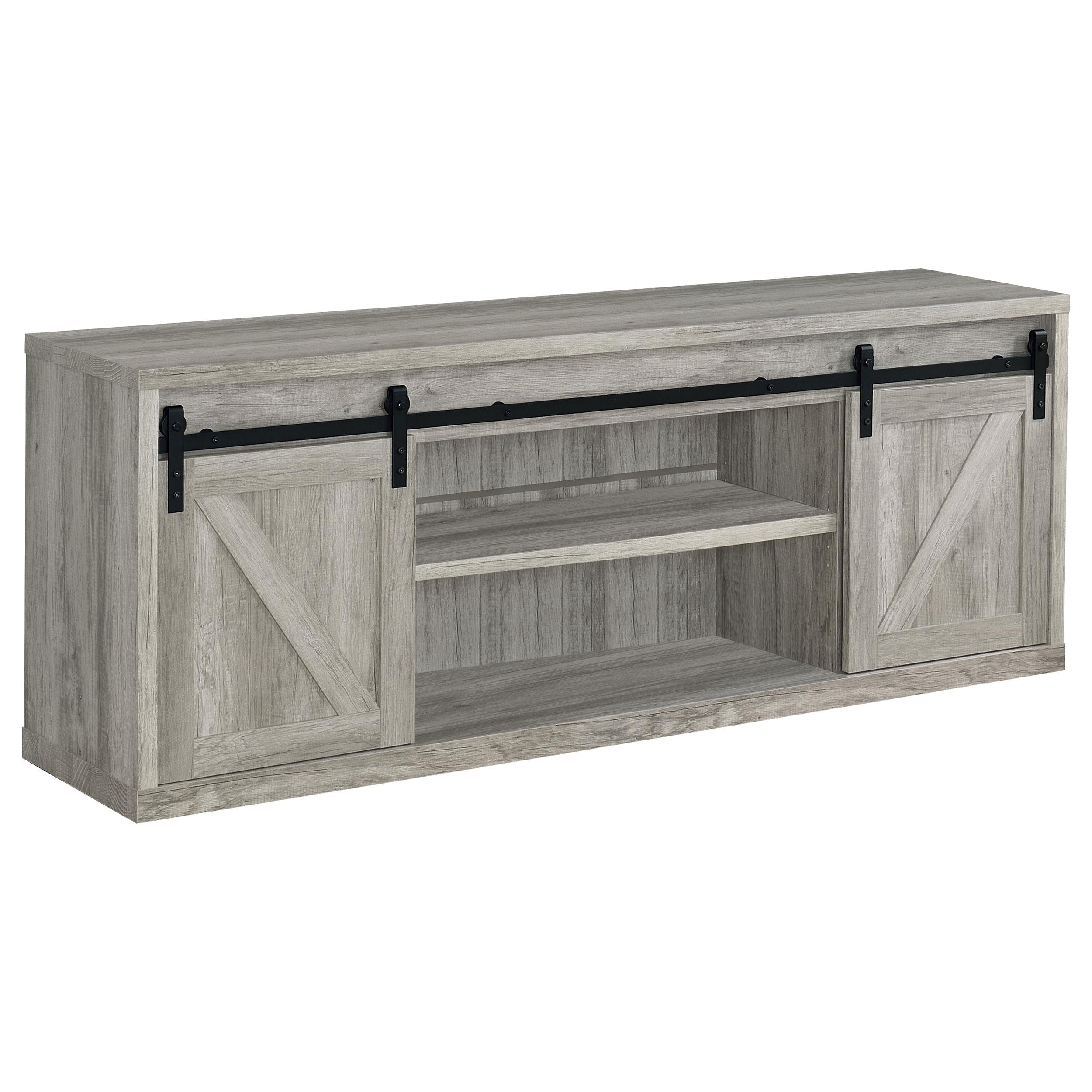 Brockton 71-inch 3-shelf Sliding Doors TV Console Grey Driftwood - Ideal Furniture (Fresno,CA)