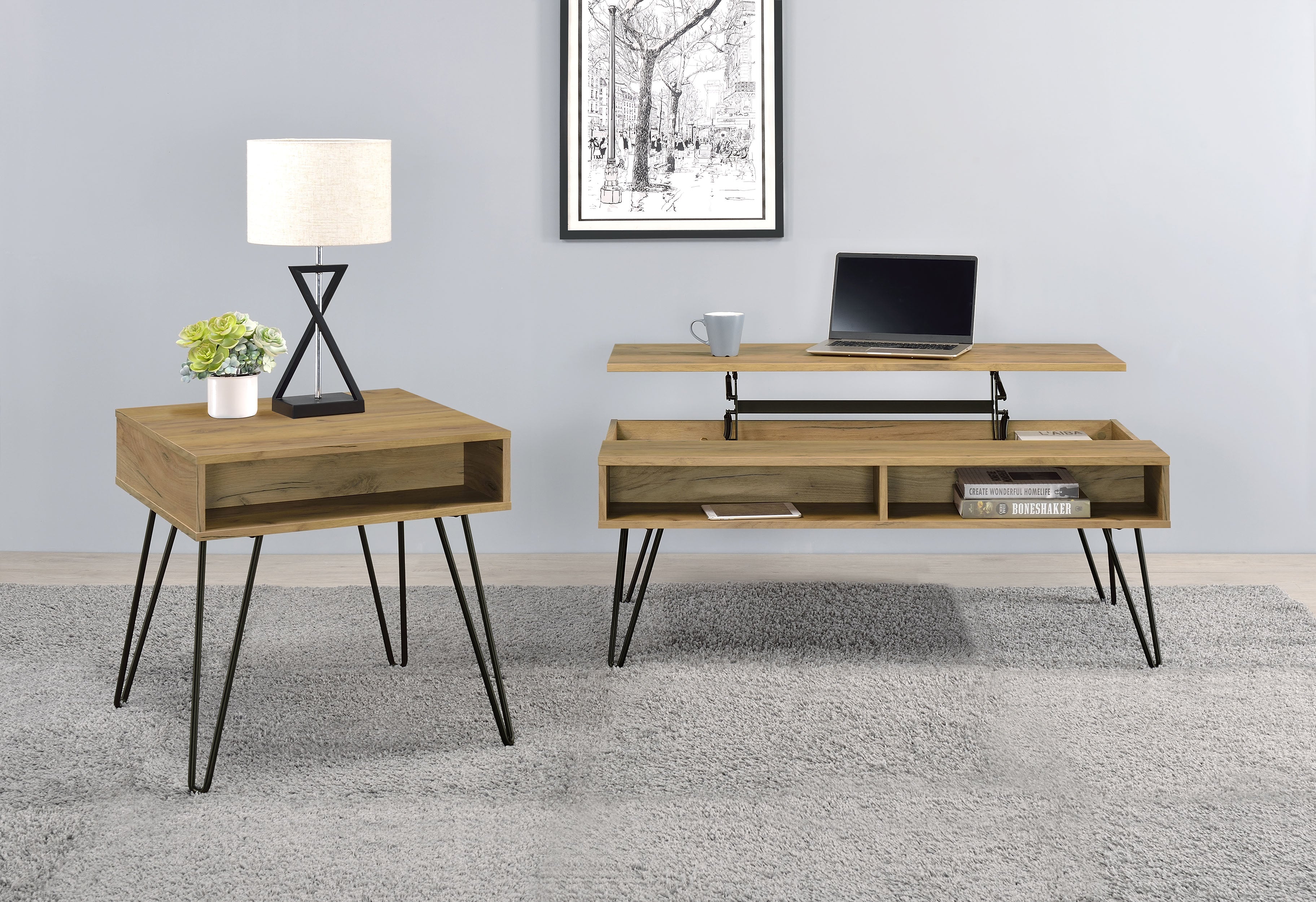 Fanning Lift-Top Coffee Table Set - Ideal Furniture (Fresno,CA)
