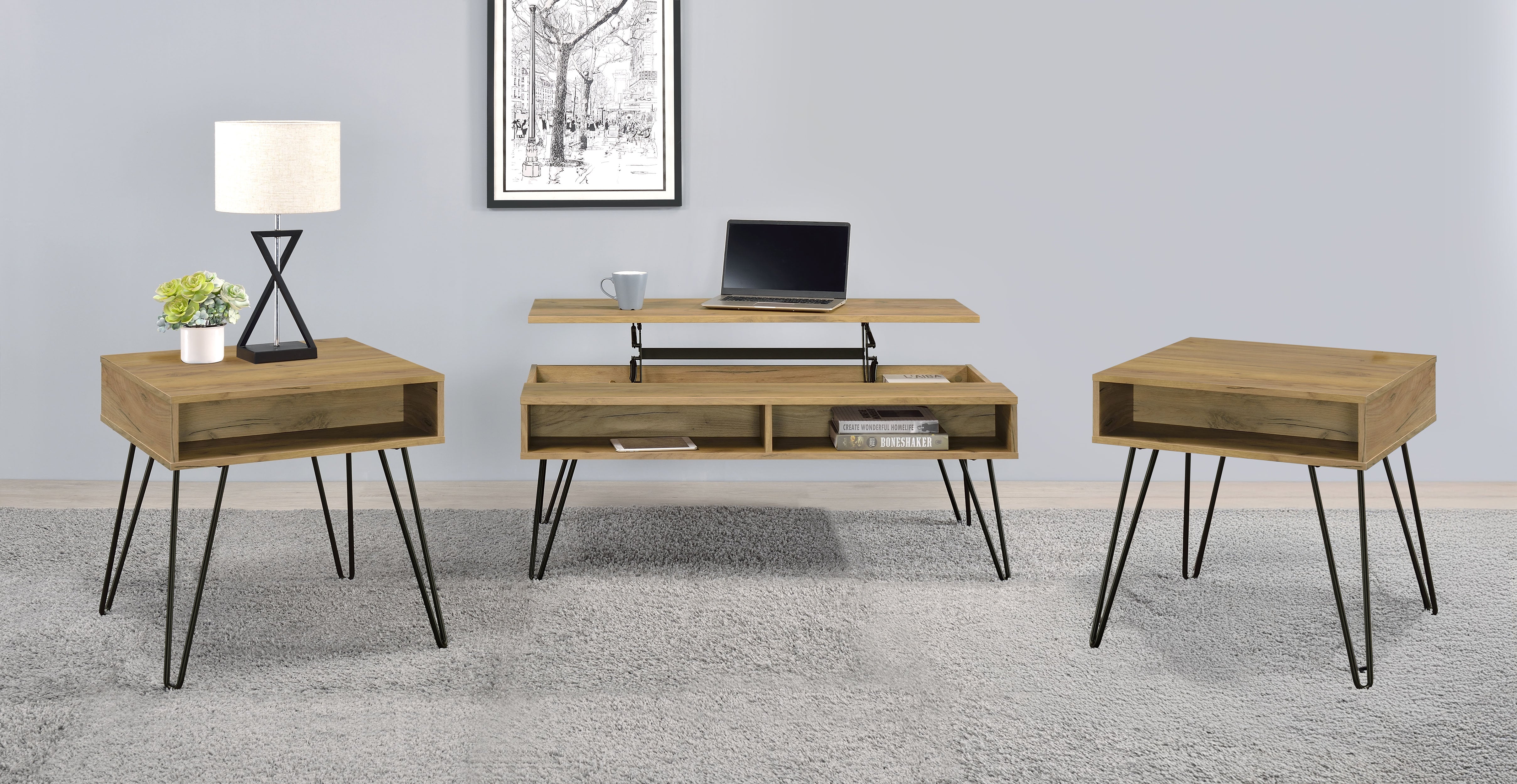 Fanning Lift-Top Coffee Table Set - Ideal Furniture (Fresno,CA)
