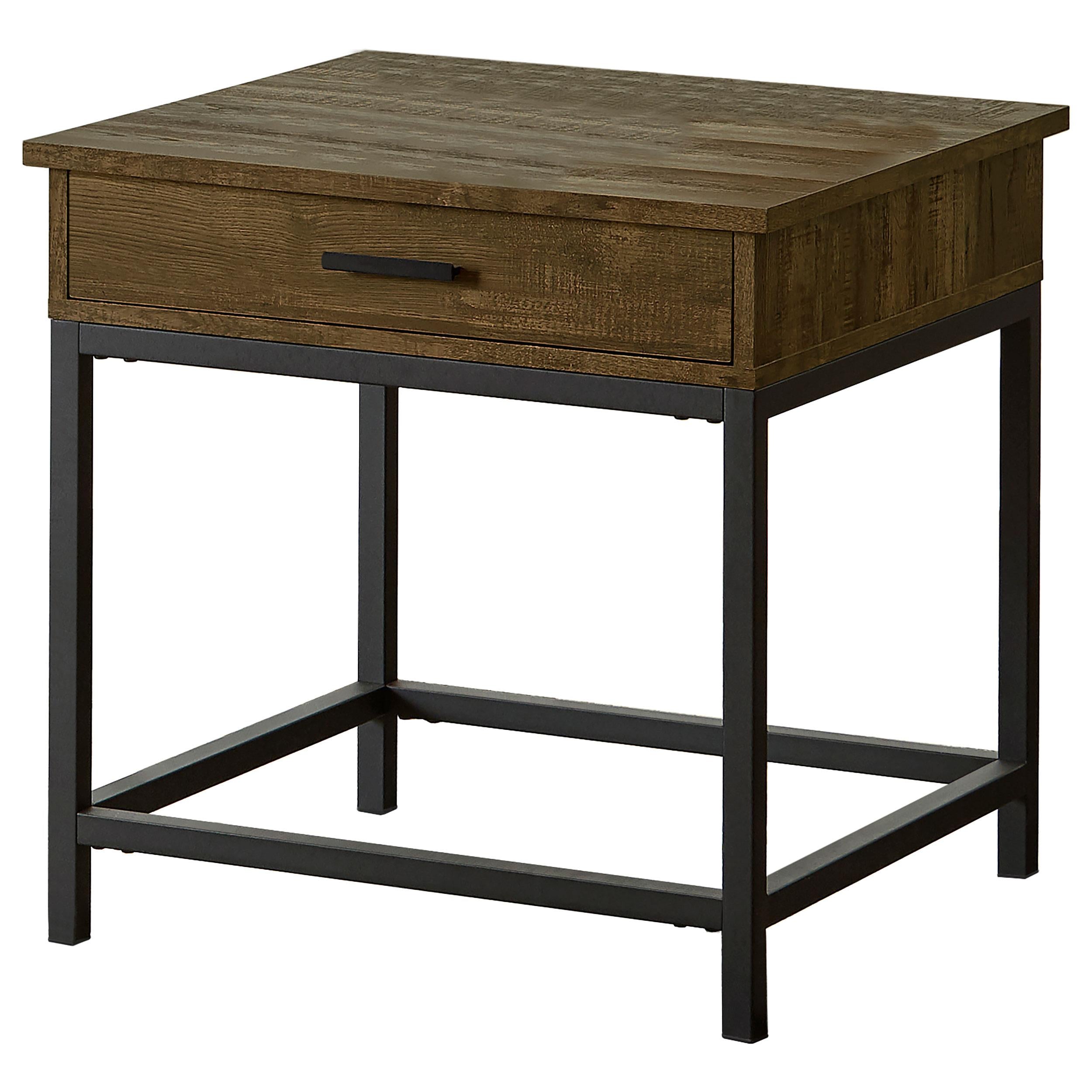 Byers Square 1-drawer End Table Brown Oak and Sandy Black - Ideal Furniture (Fresno,CA)