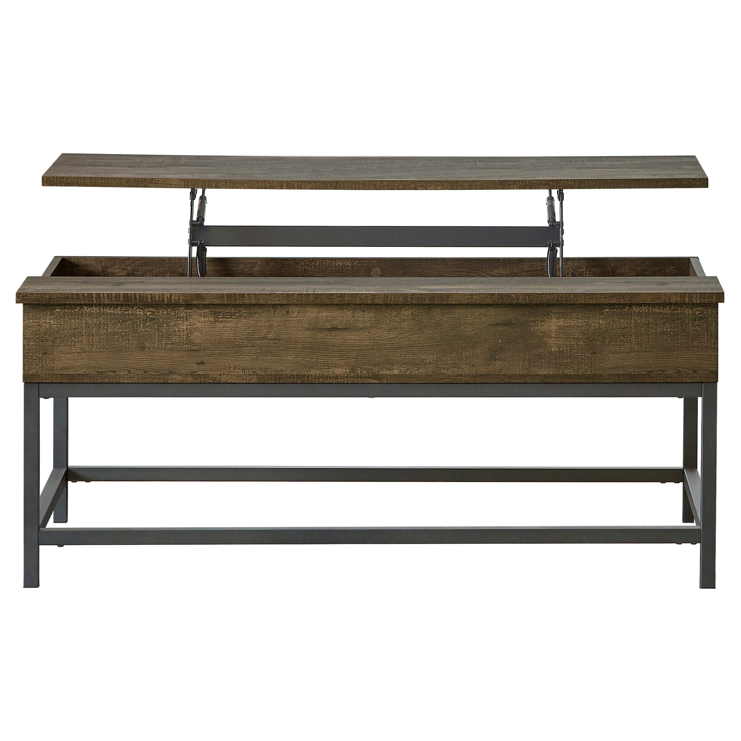 Byers Black Coffee Table with Hidden Storage Brown Oak and Sandy Black - Ideal Furniture (Fresno,CA)