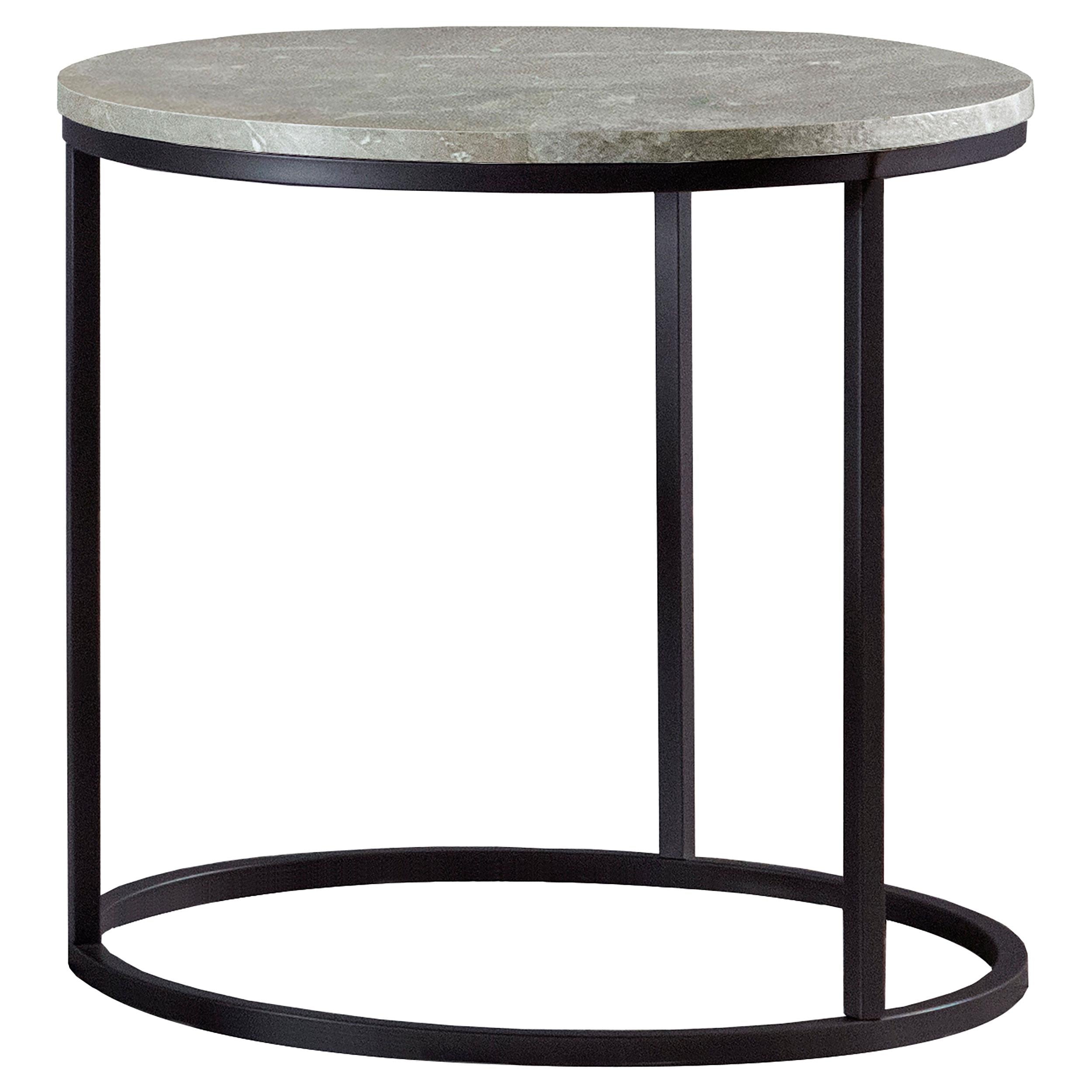 Lainey Faux Marble Round Top End Table Grey and Gunmetal - Ideal Furniture (Fresno,CA)