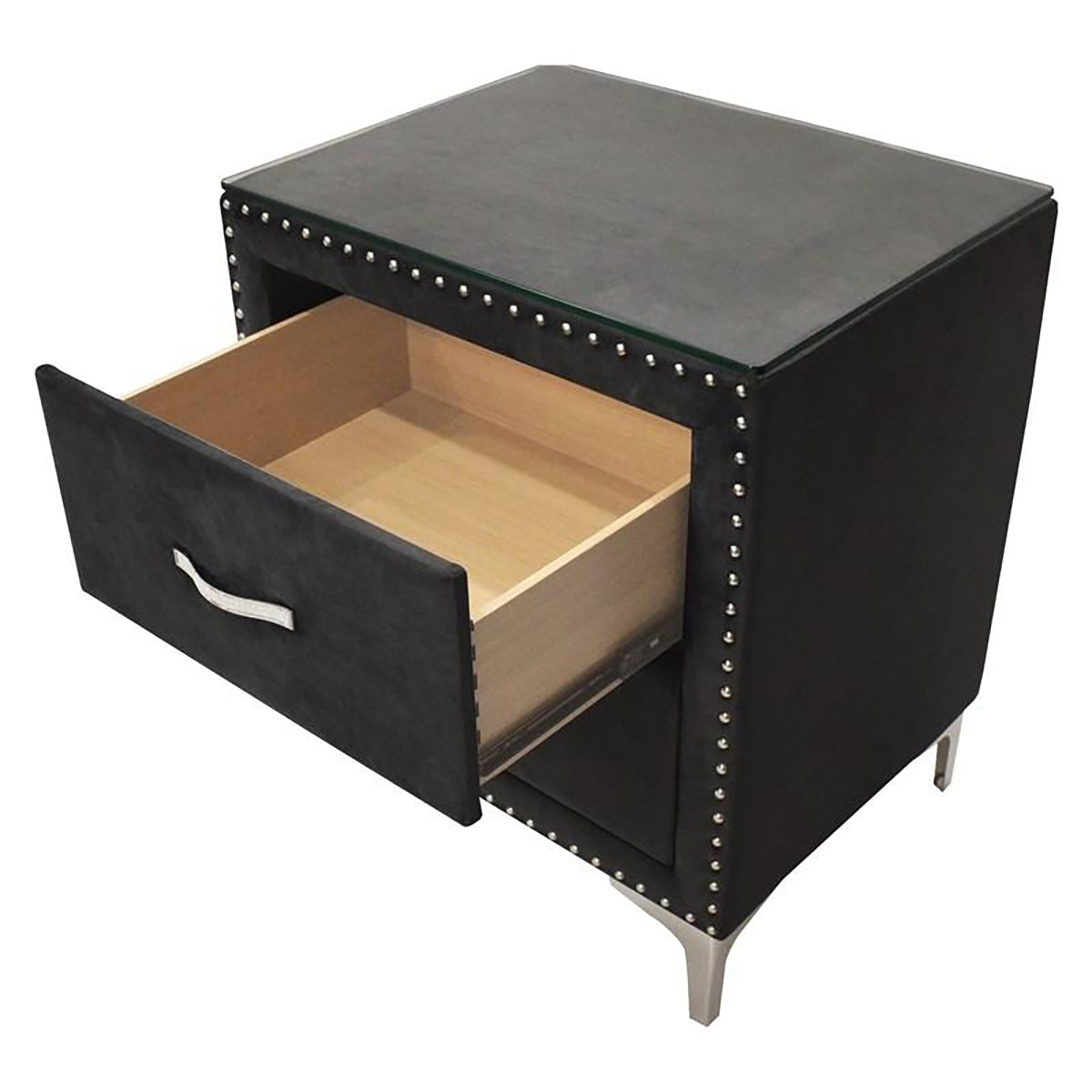 Crown Mark Furniture Lucinda 2 Drawer Nightstand in Black - Ideal Furniture (Fresno,CA)