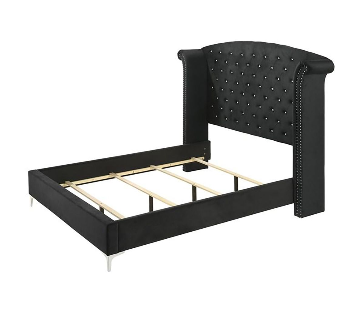 Crown Mark Furniture Lucinda Queen Upholstered Panel Bed in Black B9265-Q - Ideal Furniture (Fresno,CA)