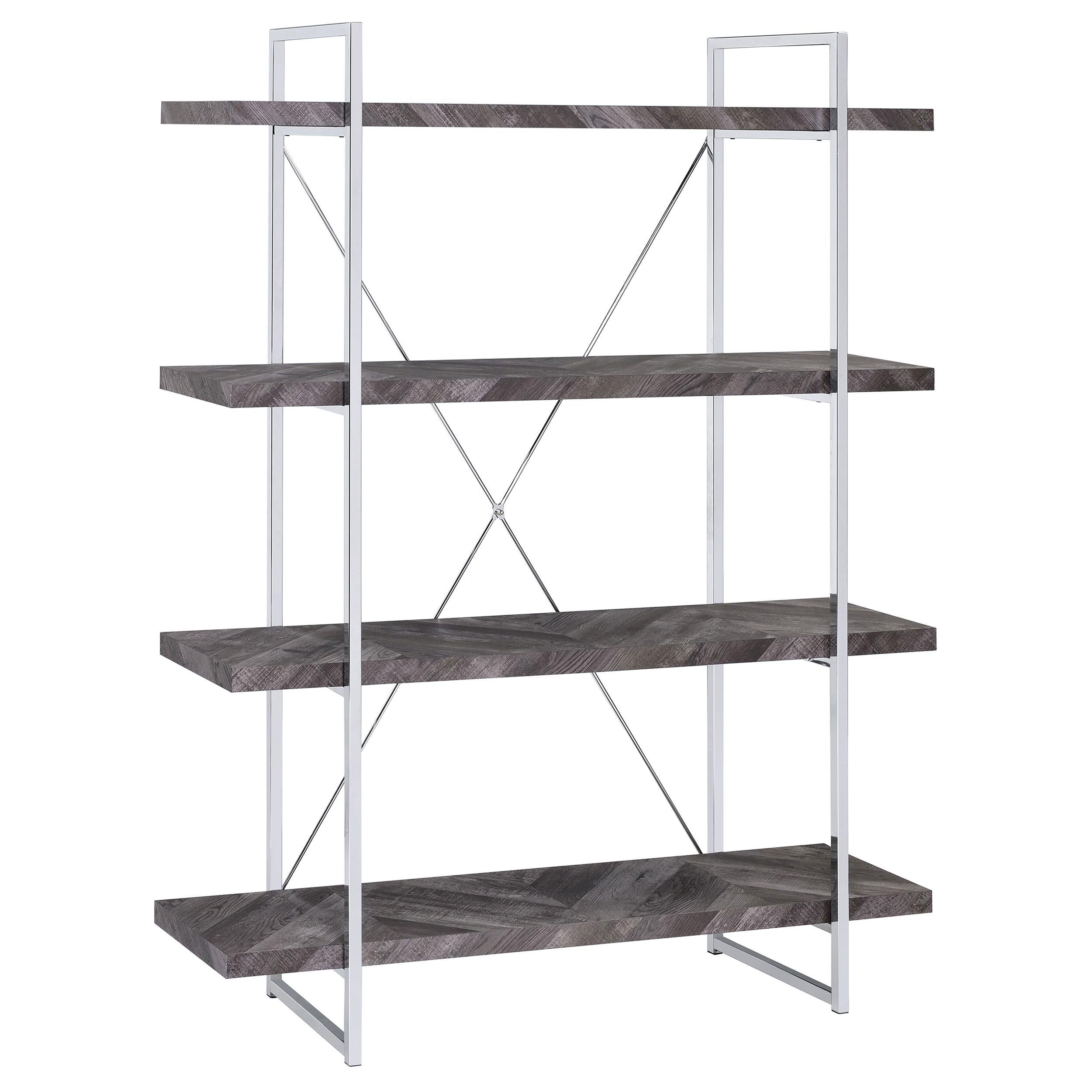 Grimma 4-shelf Bookcase Rustic Grey Herringbone - Ideal Furniture (Fresno,CA)