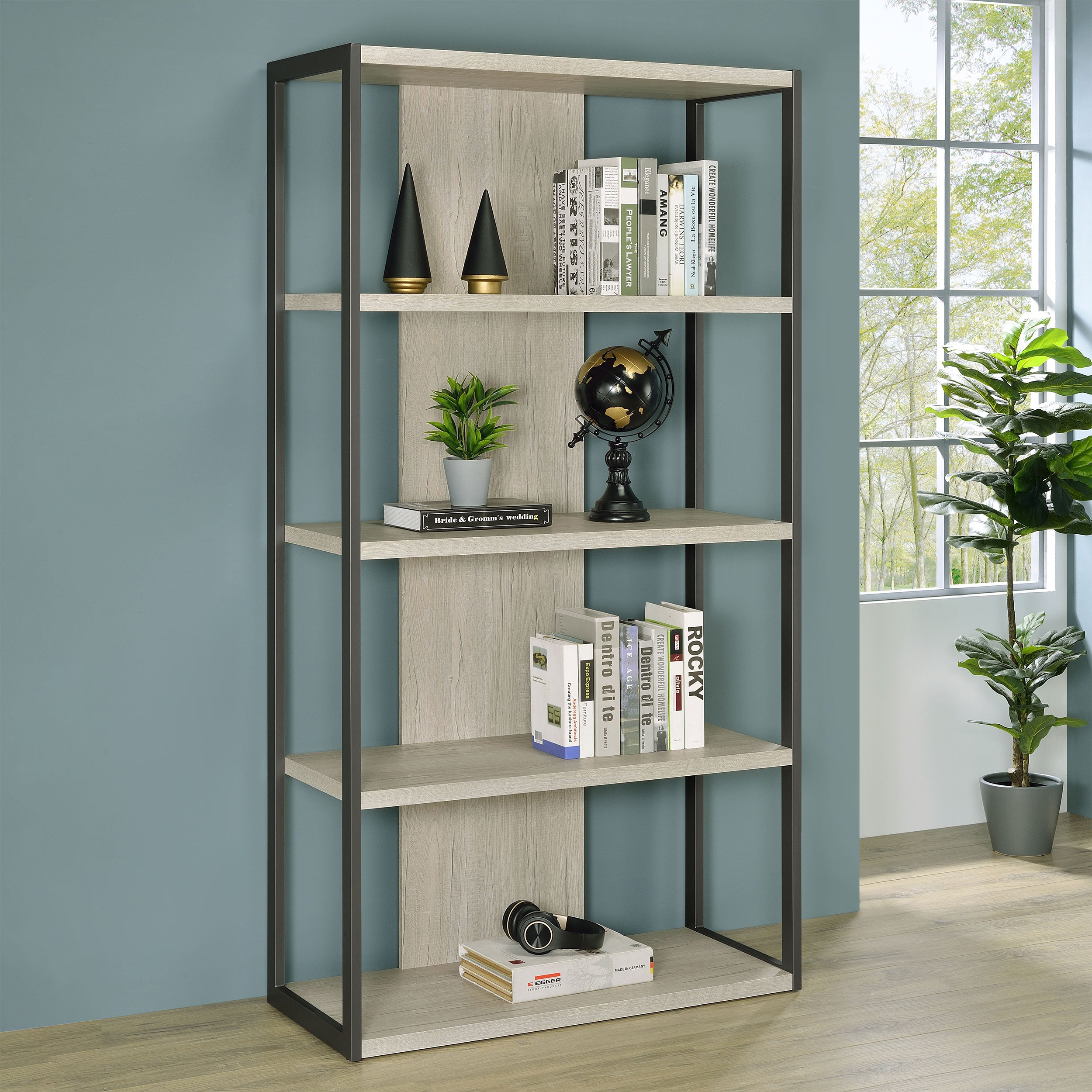 Loomis 4-shelf Bookcase Whitewashed Grey - Ideal Furniture (Fresno,CA)