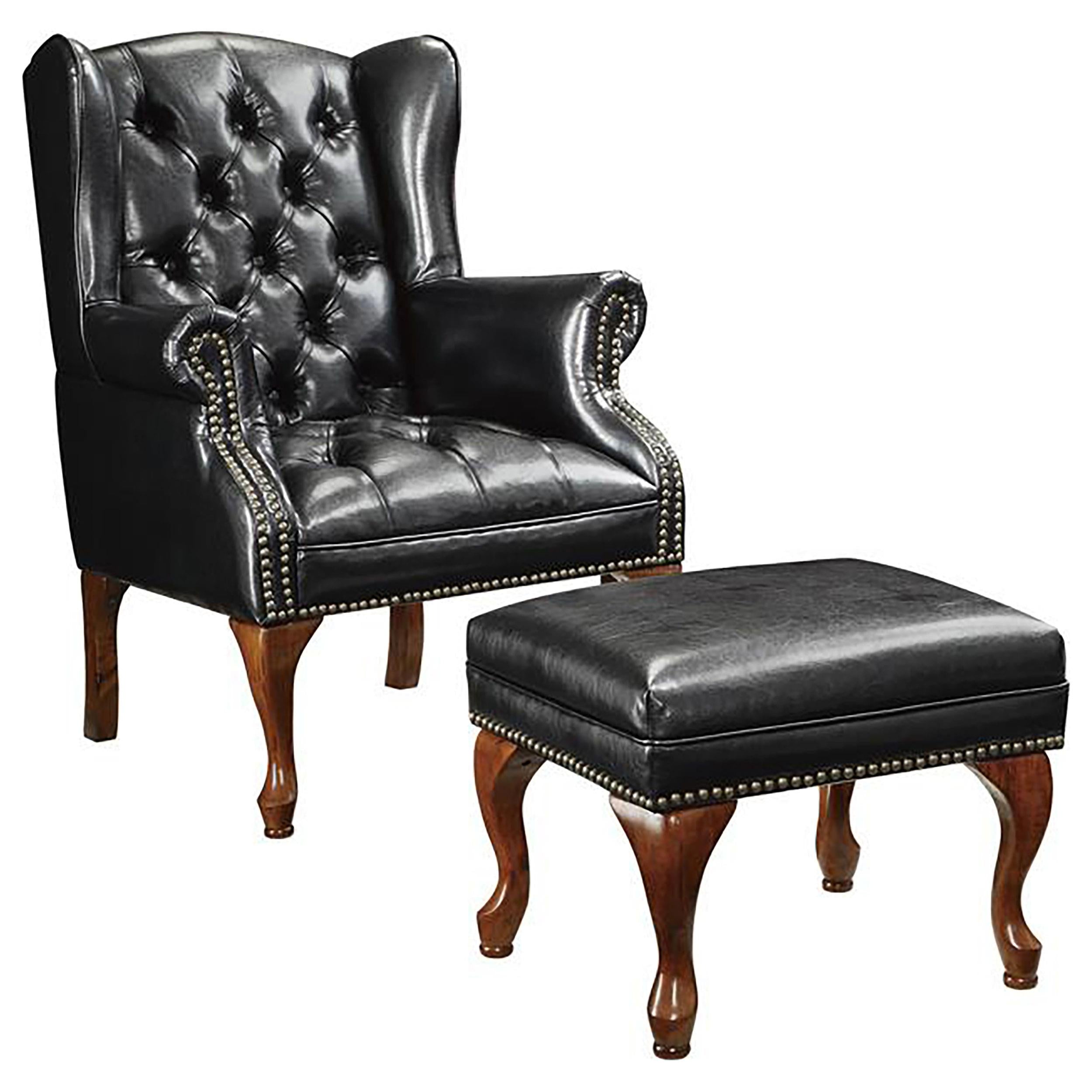 Roberts Button Tufted Back Accent Chair with Ottoman Black and Espresso - Ideal Furniture (Fresno,CA)