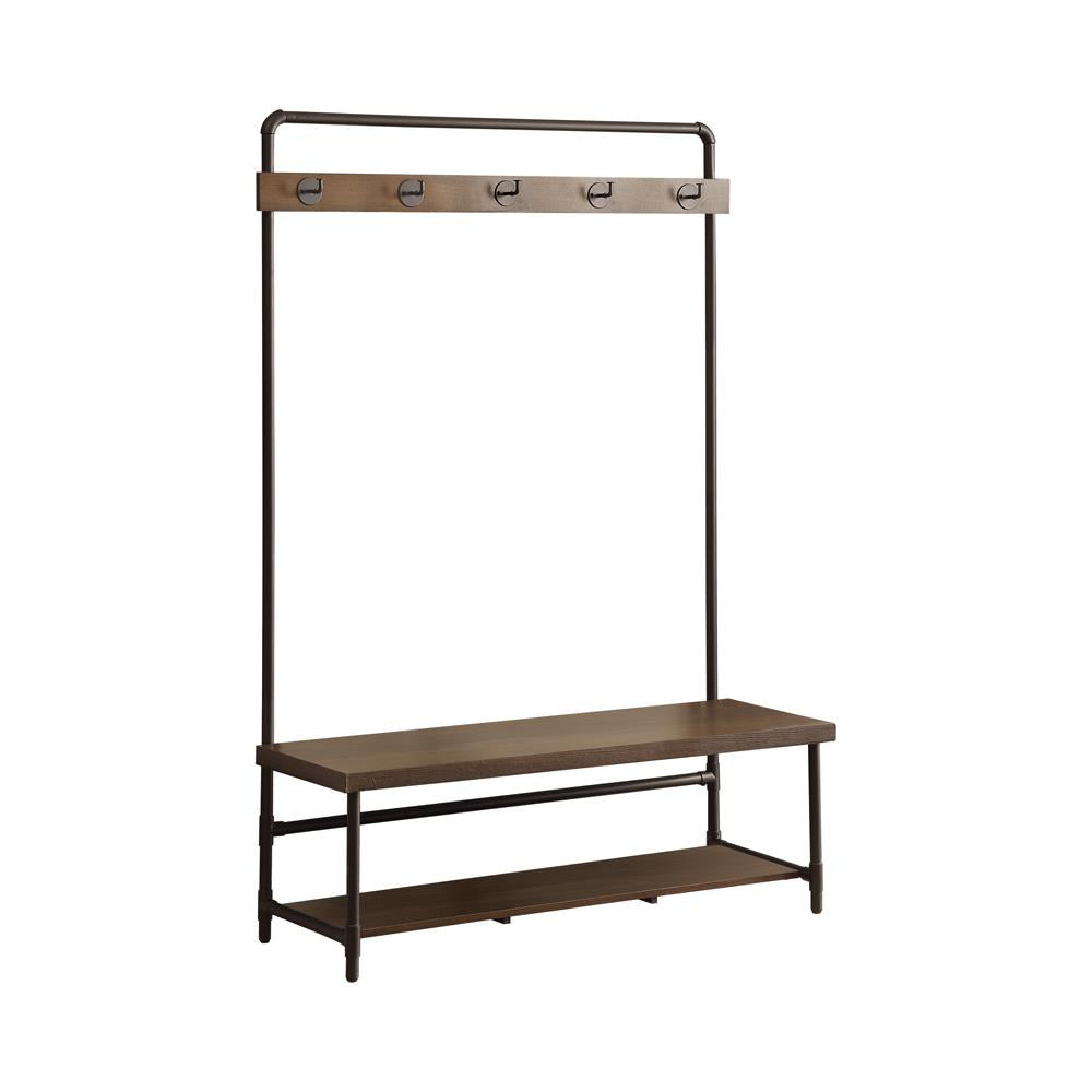 Alise Hall Tree with 5 Coat Hooks Chestnut and Dark Bronze - Ideal Furniture (Fresno,CA)